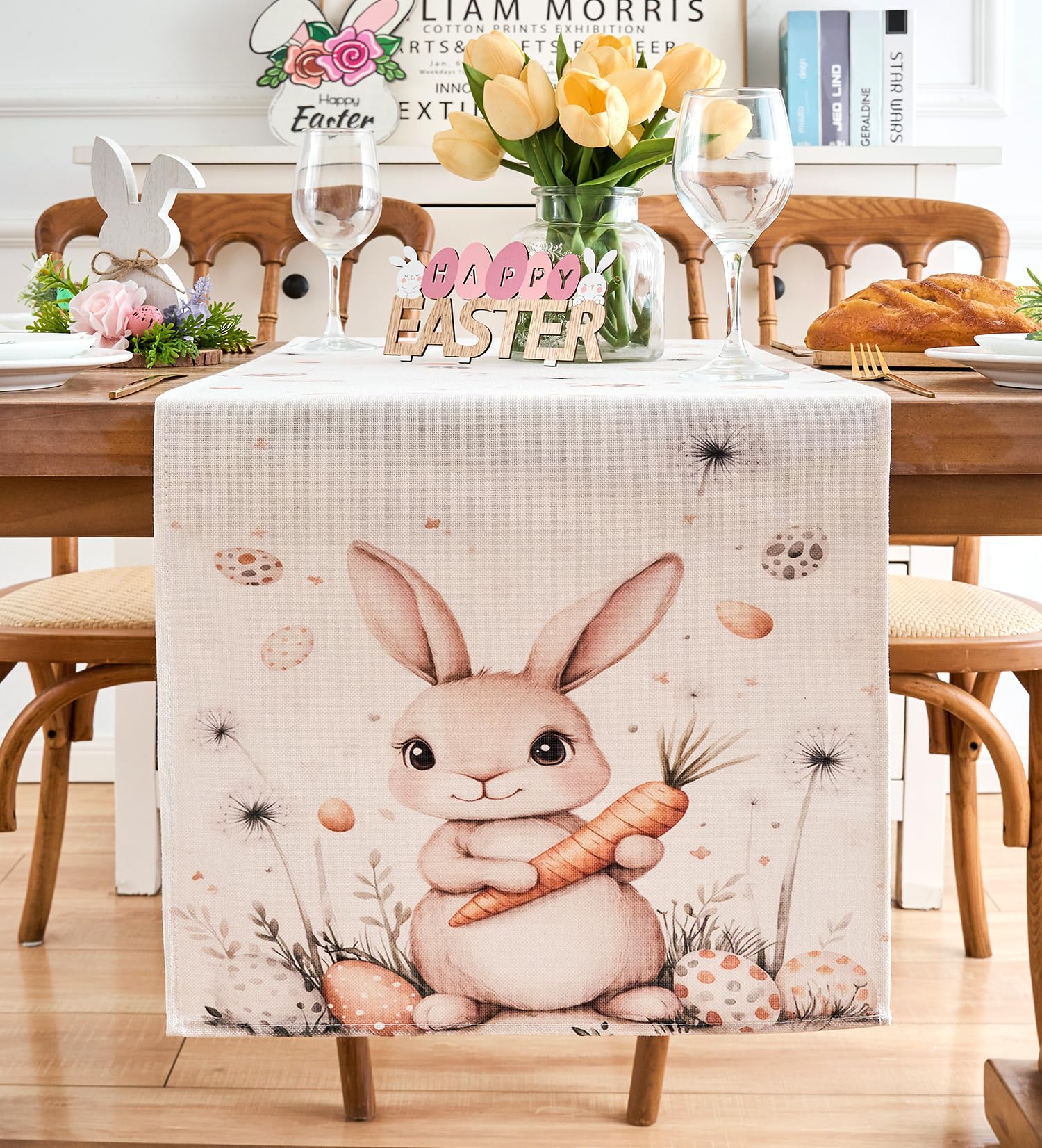 Runner Da Tavolo Pasquale 40x140cm | Tovaglia Decorativa Conigli E Carote | Per Primavera E Feste - Foto 4