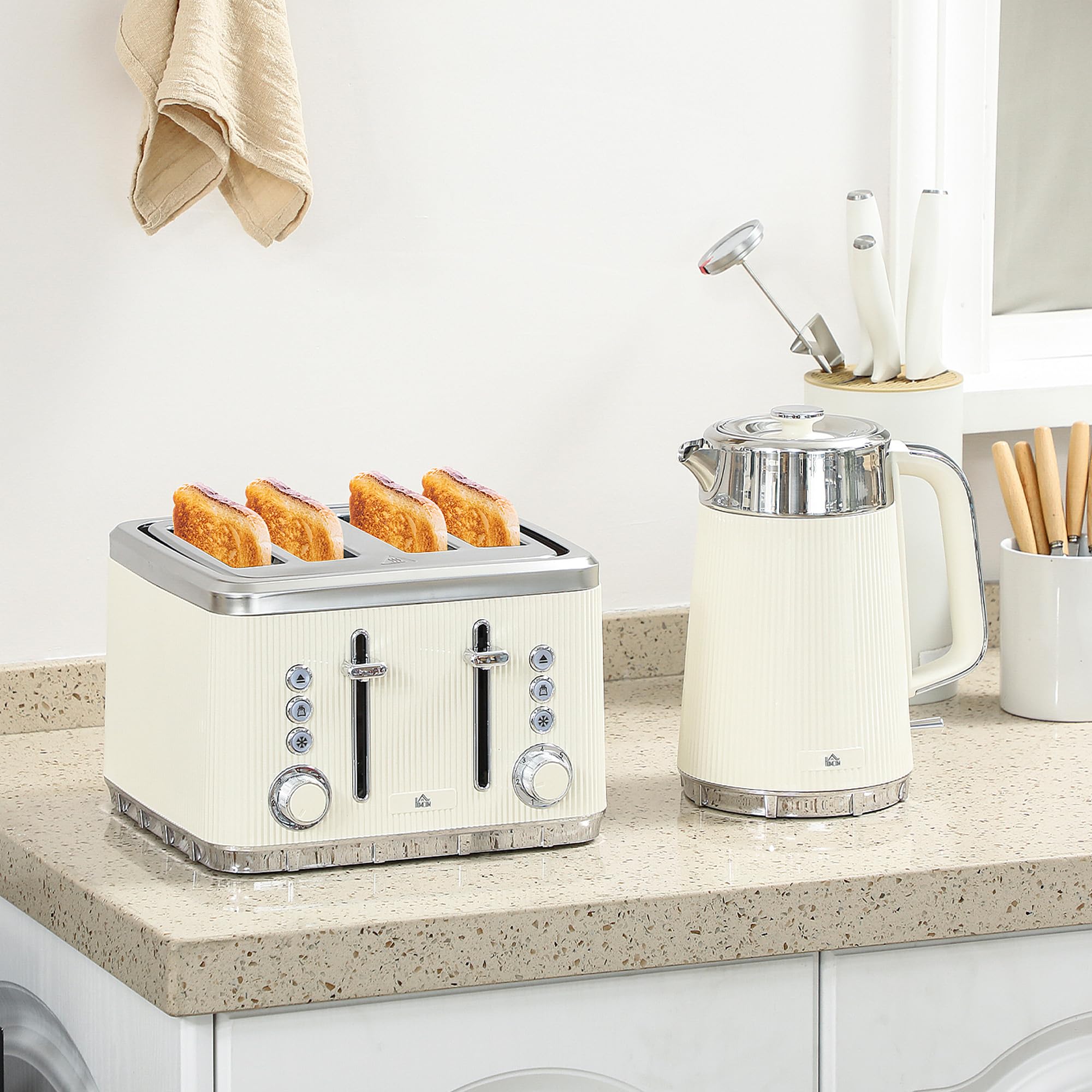 Hervidor Eléctrico de Acero Inoxidable Y Juego de Tostadora de 4 Rebanadas con Hervido Rápido Y Controles de Dorado Ajustables para Cocina Moderna
