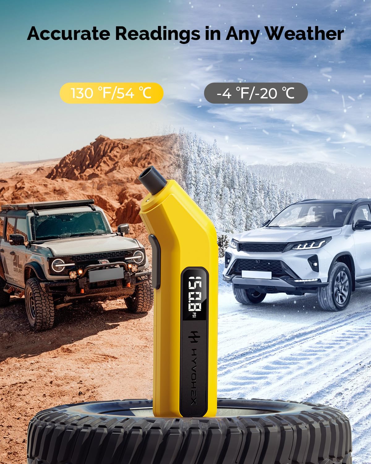 Tire Pressure Gauge Digital 200 PSI, HYVOHEX Tire Gauges for Tire Pressure with AAA Batteries, Visual LED Display Tire Gauge with Backlight, Digital Tire Gauge for Car Truck Motorcycle Bicycle