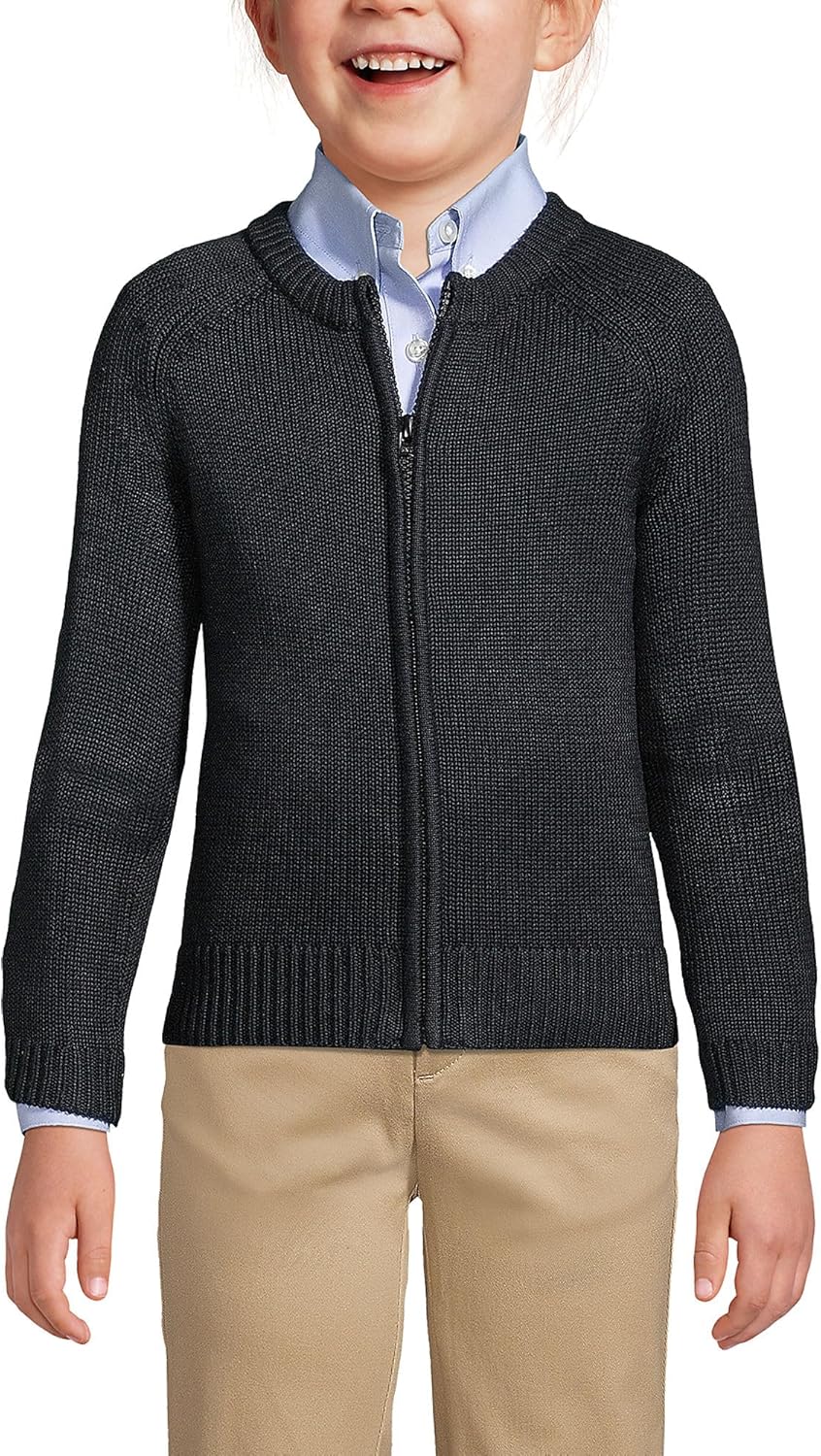 Lands' End School Uniform Girls Cotton Modal Zip-Front Cardigan Sweater