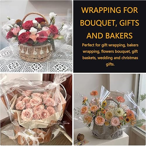 Miniatura 6 de CATCYLUIS Rollo de celofán transparente  100 pies de largo x 16 pulgadas de ancho  Rollo de 3 mil de grosor  Rollo de celofán para regalos, cestas,