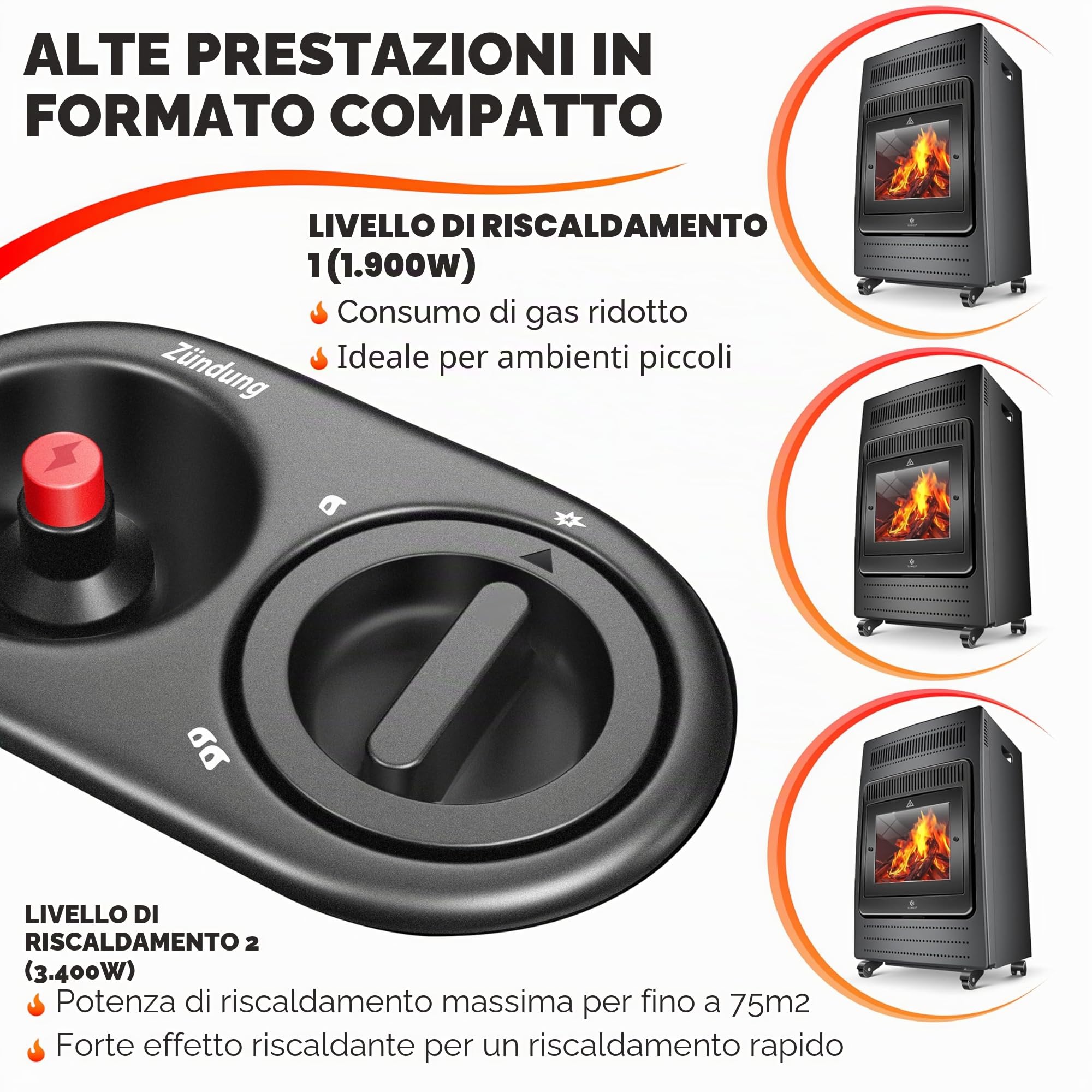 Kesser Stufa a 3,4 kW, con regolatore di pressione, tubo gas, 2 livelli di riscaldamento a infrarossi, 3400 W, riscaldamento fino a 11 kg bombole