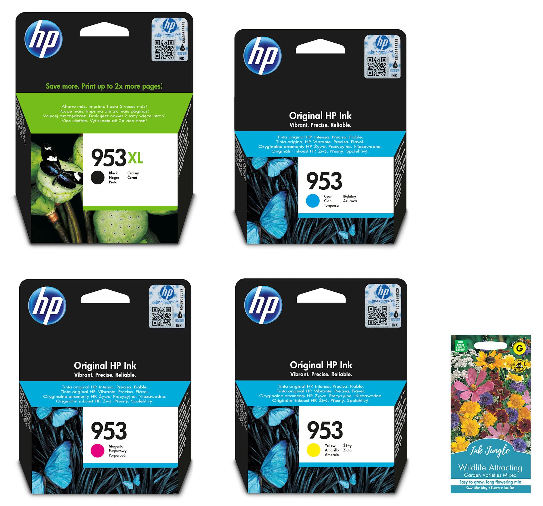 Ink JungleHP 953XL Black & 953 Cyan Magenta Yellow Ink Cartridge For HP OfficeJet Pro 7740 8210 8218 8710 8715 8716 8720 8725 8730 8740 8211 8717 8721 8728 8731 8711 8718 8719 Printer & Charity Bag