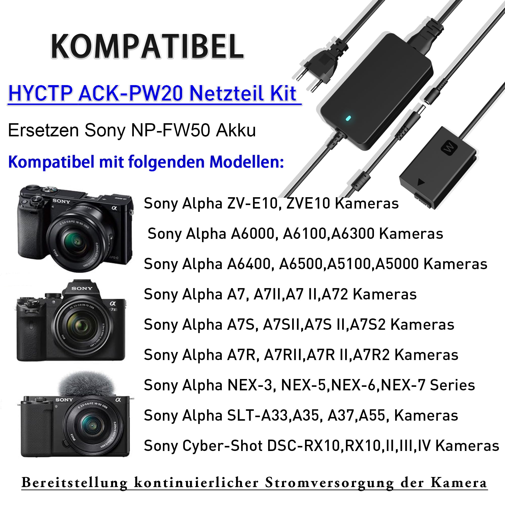 Alimentatore Rete AC-PW20 Per Batteria NP-FW50 Sony - Per Alpha A7, A6000, ZV-E10, RX10 E Altre Fotocamere - Foto 6