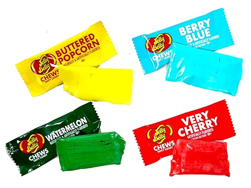 Miniatura 6 de Jelly Belly Chews Taffy Candy masticables envueltos individualmente  Palomitas de maíz con mantequilla, sandía, azul baya y caramelo masticable muy