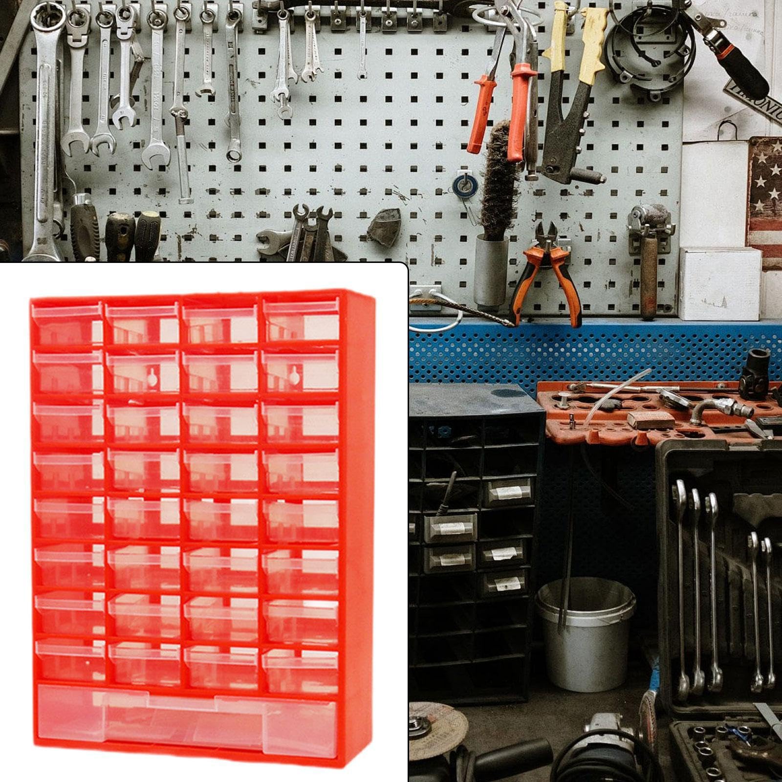 Kompakter Schubladen Organizer mit 33 Rot 30 x 13.1 x 40.8 cm | Schubladen zur Aufbewahrung von Make up, Stiften, Schmuck und Bürobedarf. Wandmontierter Bastelorganizer mit , Rot , 30 x