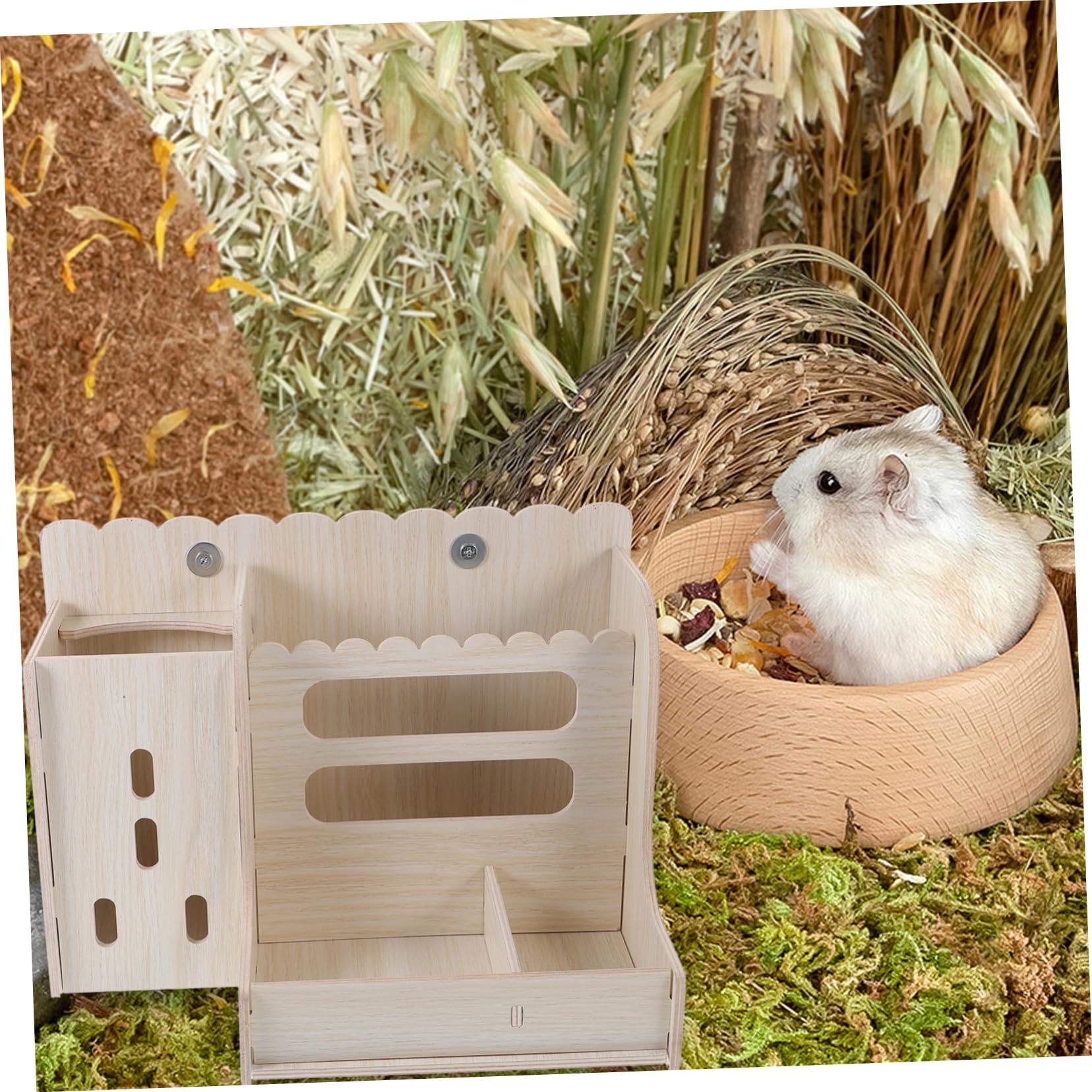 Râtelier à Lapins en Bois Beige, Support Suspendu, Facile à Nettoyer