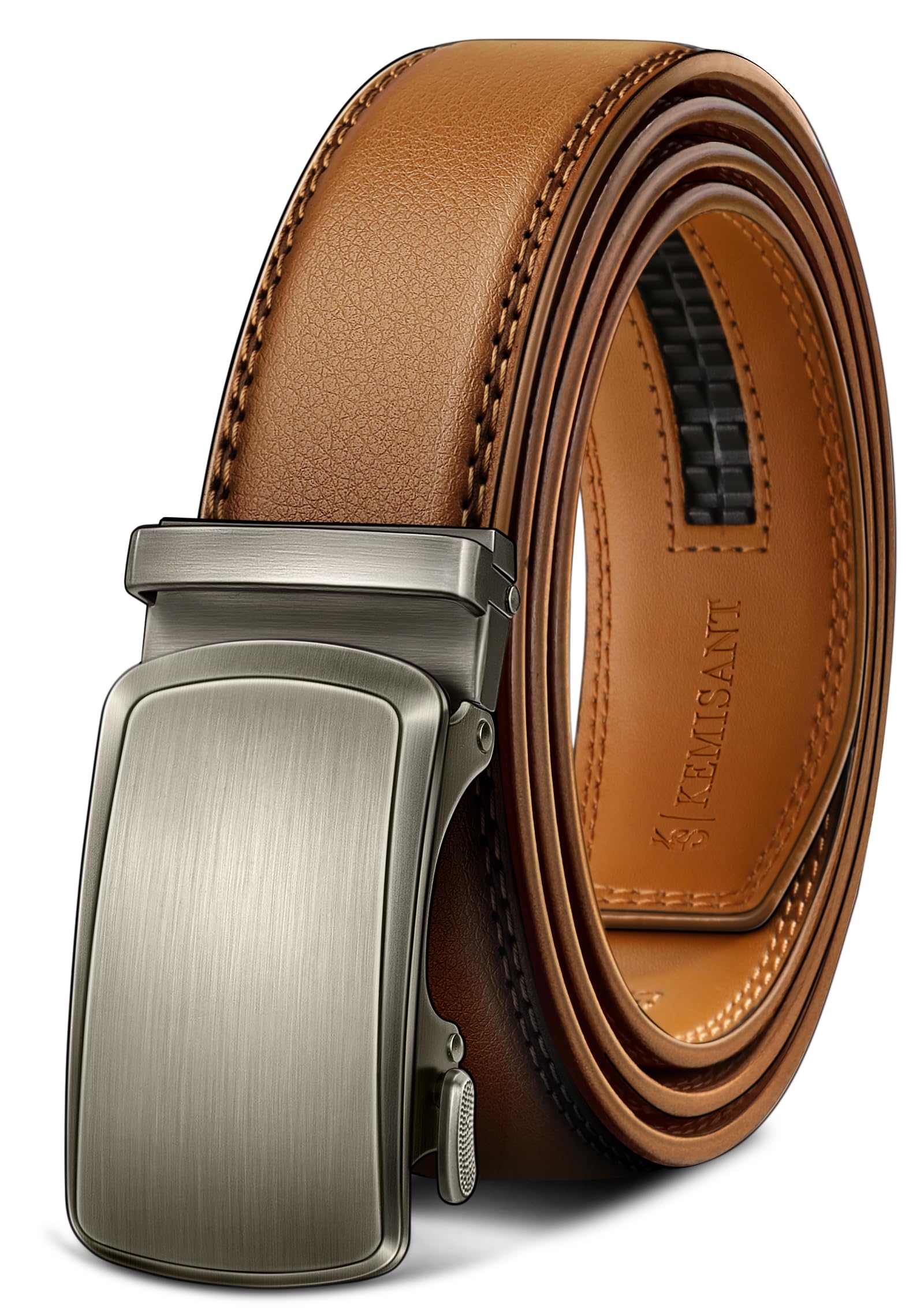 KEMISANT Gürtel Herren, Ledergürtel Ratsche Automatikschließe für Herren Business Anzug,Breit 35mm,Größe Angepasst