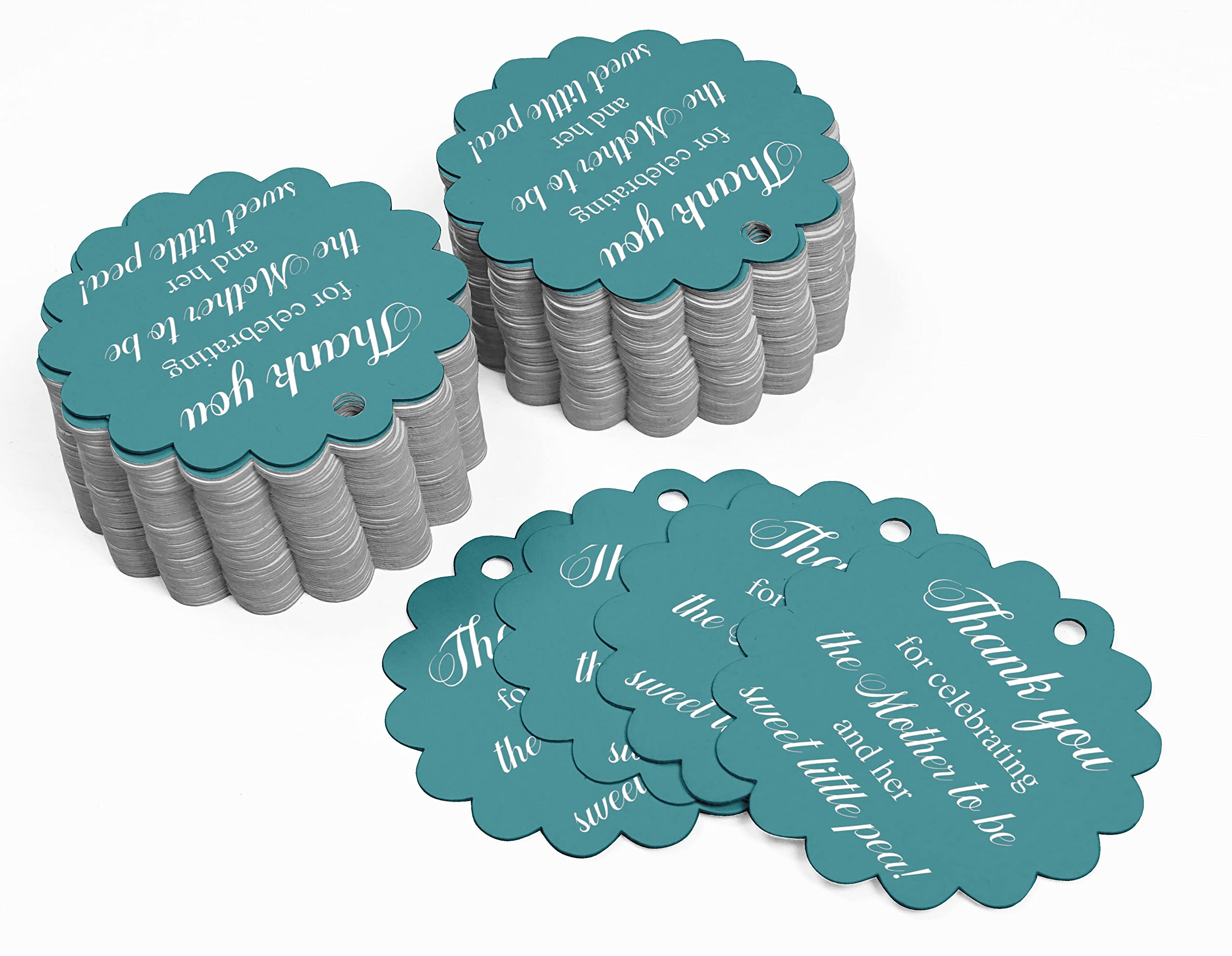100 pz Baby Shower Favors regalo di carta da appendere tag- grazie per celebrare la Mother to be & Her Sweet Little Pea. Sea Green
