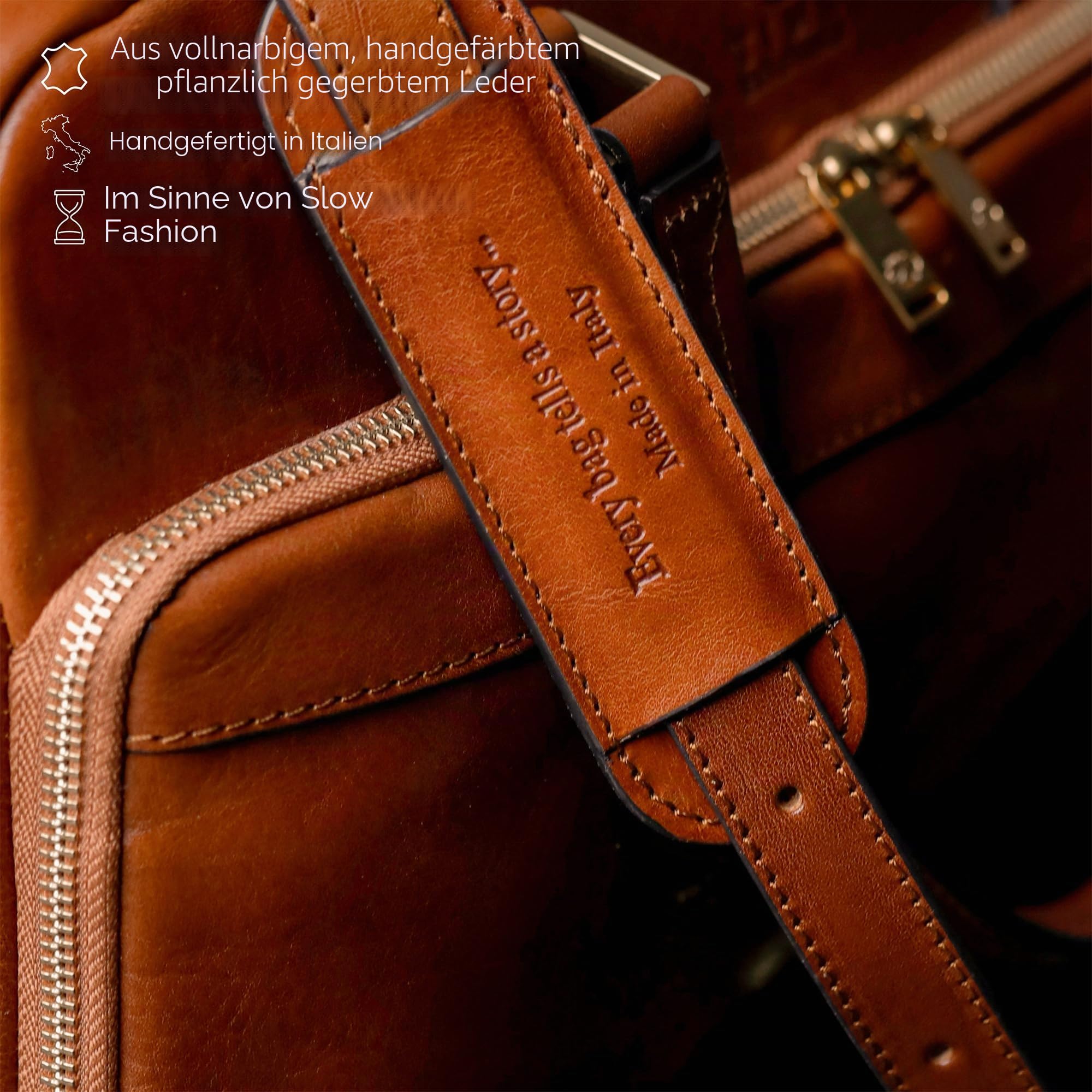Time Resistance Aktentasche Leder Laptoptasche mit Schultergurt - Handgefertigt in Italien - Arbeitstasche - Businesstasche - Umhängetasche