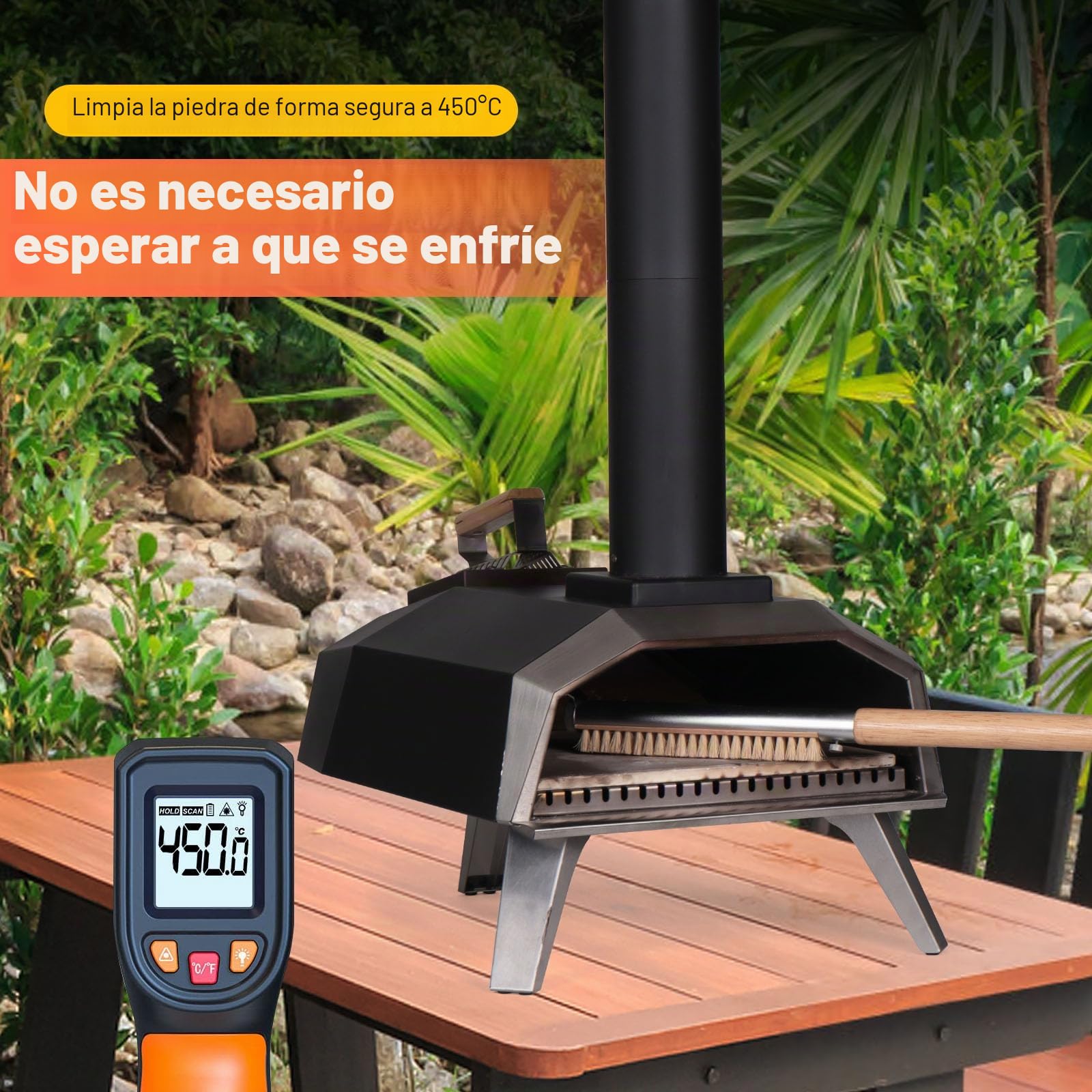 Cepillo para horno de pizza con rascador, 52 cm, piedra para pizza con cerdas naturales (sisal), para limpieza de piedras calientes para pizza, escoba con mango de madera y cabezal de
