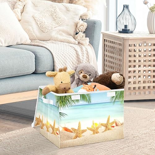 Miniatura 5 de Playa tropical con varias conchas en arena con tapa, cajas de almacenamiento grandes de tela Oxford, plegables para el hogar, cestas de armario para