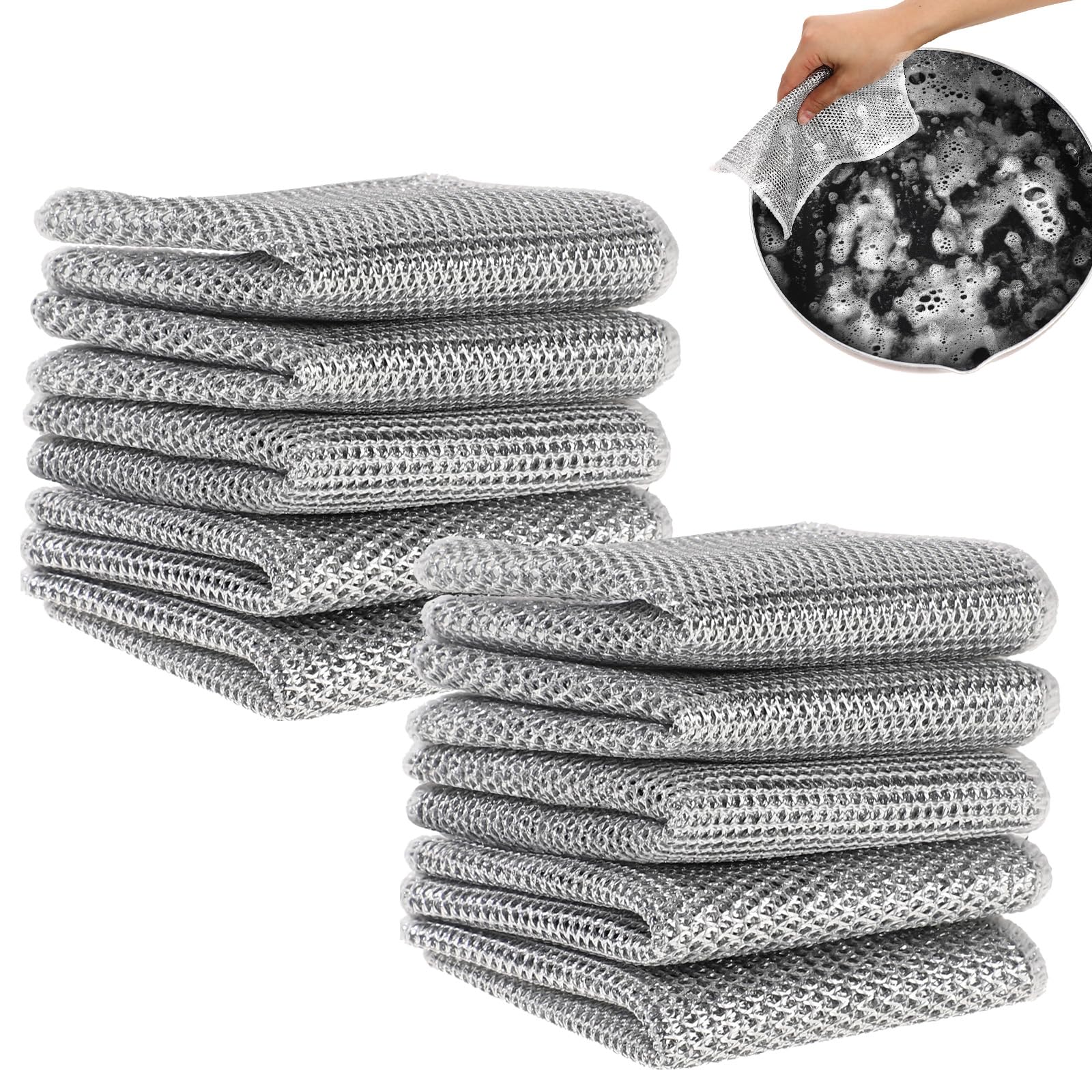 Jeffdad 10 Pcs Wire Dishwashing Rags, Multipurpose Wire Miracle Cleaning Cloths, Wire Dishwashing Rag for Wet and Dry Dish, Non-Scratch Wire Dishcloth for Kitchen Cleaning(10 Pcs)
