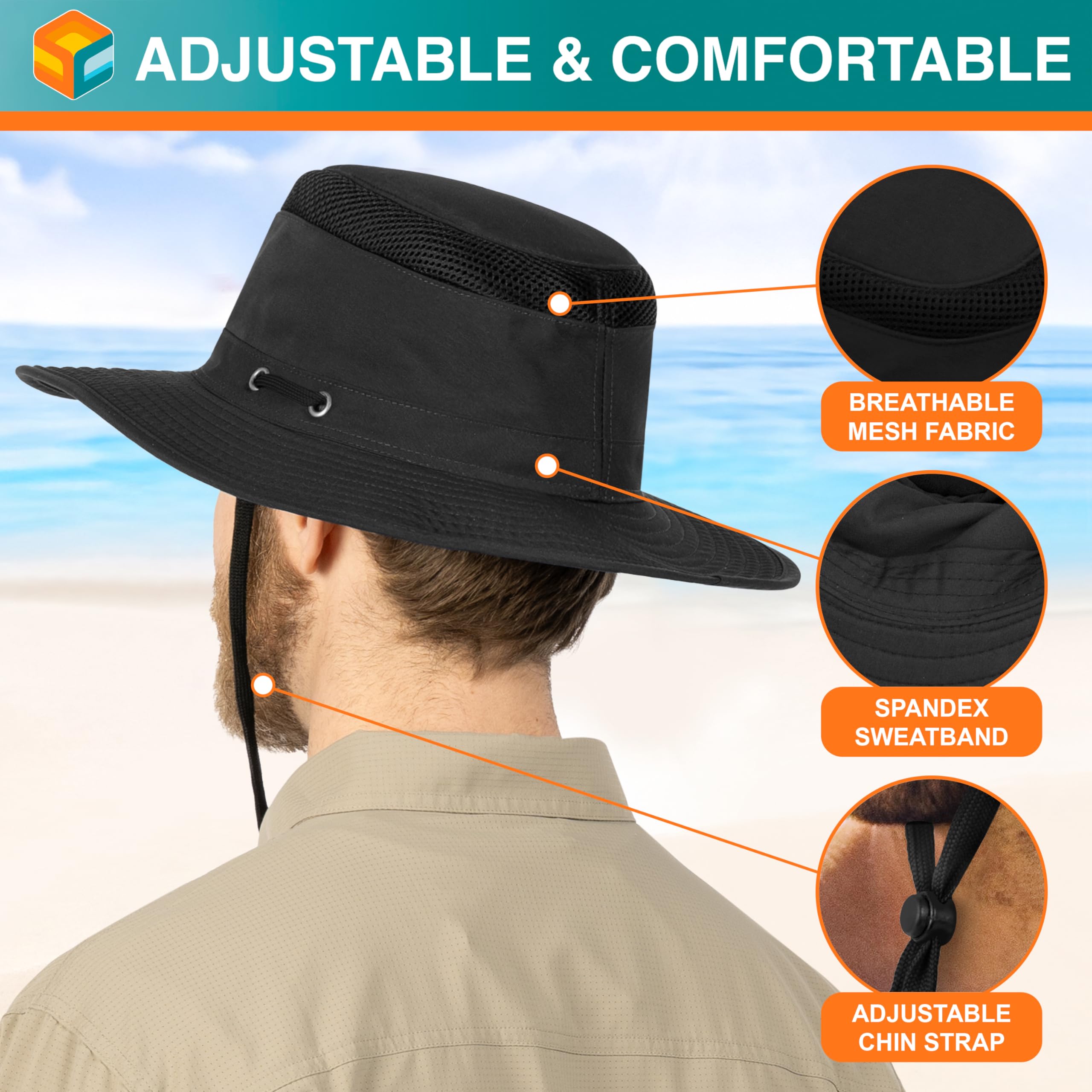SUN CUBE Wide Brim Sun Hat for Men Women, Sun Protection UV Hat, Safari Hiking Boonie Hat