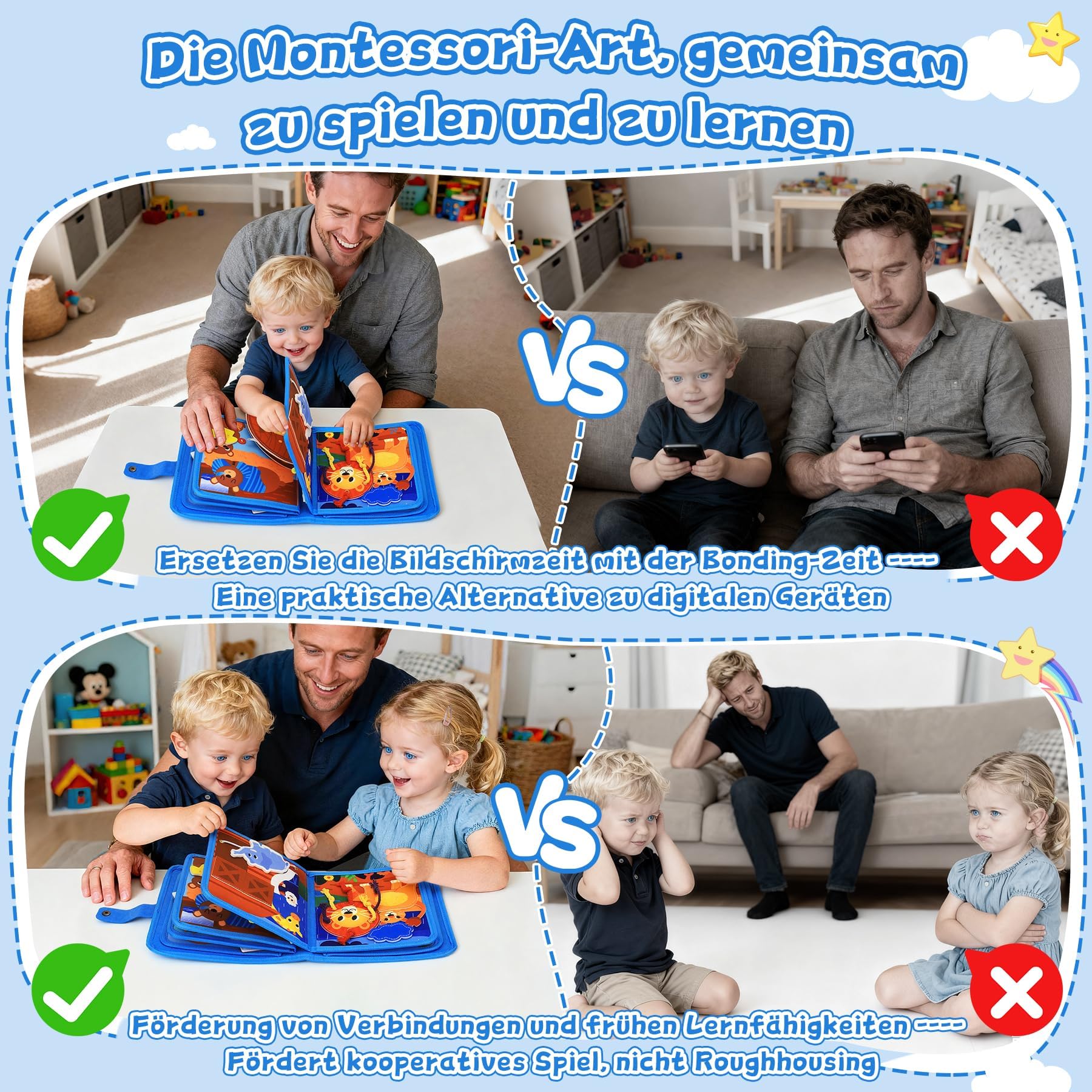 Busy Board a partire da 1 anno – Giocattoli a partire da 1 2 3 anni Quiet Book Montessori giocattolo per lo sviluppo di abilità fini, giocattolo educativo precoce per bambini giocattolo