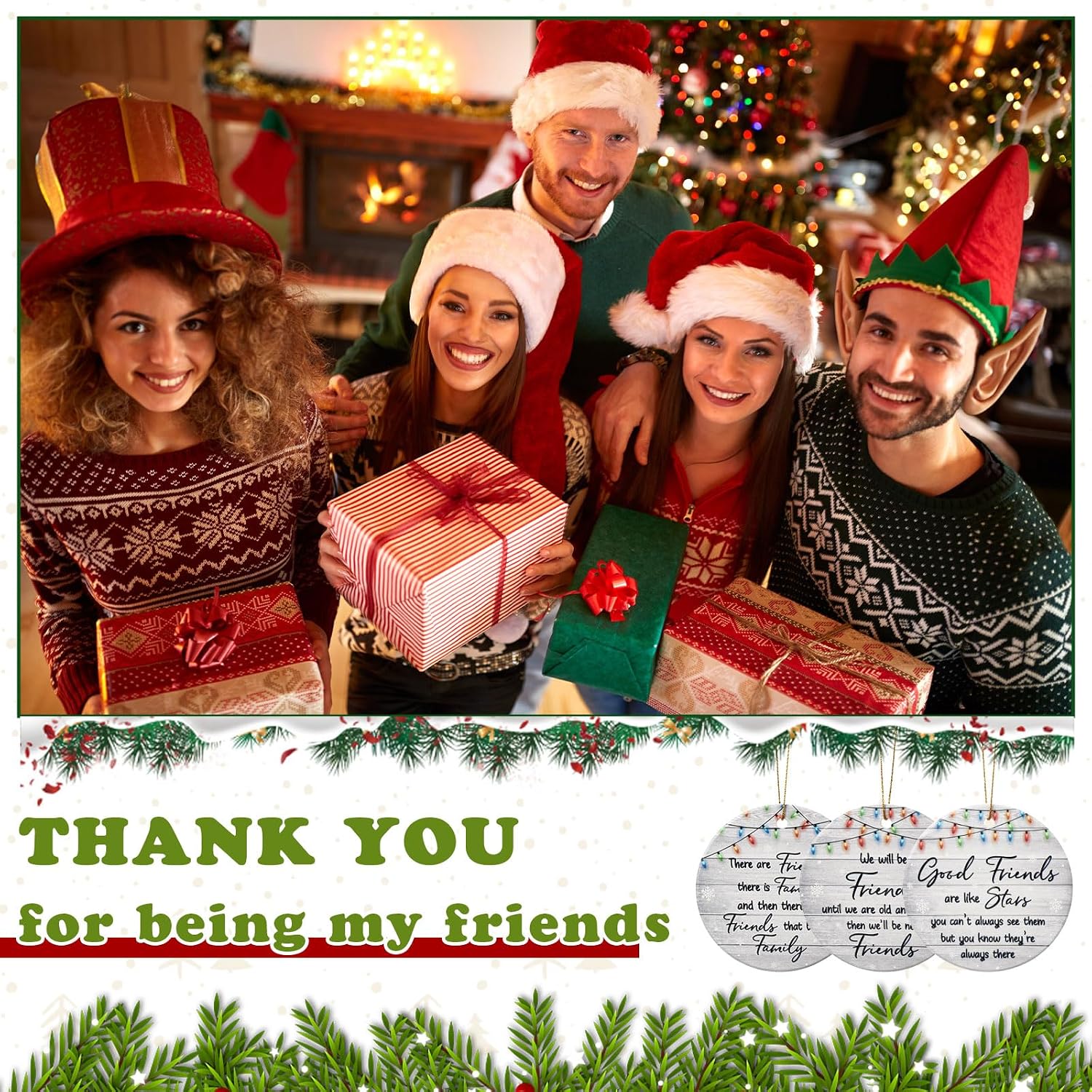 Layhit 6 Pcs Christmas Friendship Ornaments Ceramic Friends Christmas Ornaments Friendship Gift 2026 Decorative Xmas Tree Hanging Decor for Women Bestie Sister (Color Bulb)