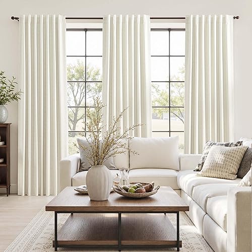 Miniatura 7 de UHITECH Cortinas opacas de 84 pulgadas de largo, juego de 2 paneles para dormitorio, lino natural, 100% cortinas opacas para sala de estar con