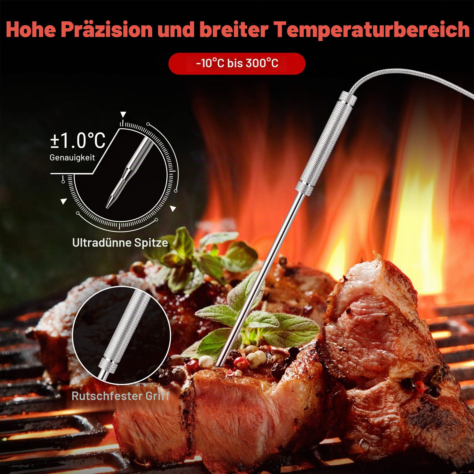 ThermoPro TP20C Funk Fleischthermometer digitales Grillthermometer Kochthermometer 150m Reichweite Bratenthermometer Küchenuhr mit 2 Einstichfühlern für Ofen Kochen BBQ Babynahrung