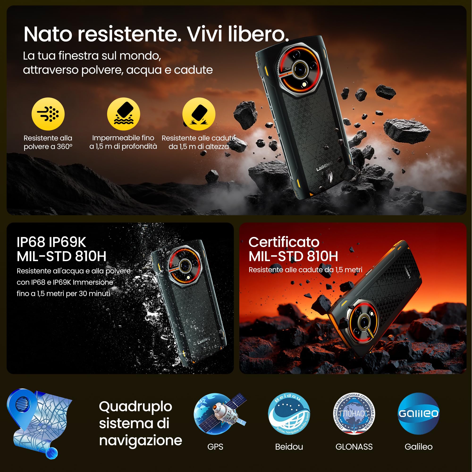 Panther 2 Pro Android 15 Rugged Smartphone, 24GB+256GB/1TB Telefono Rugged, 6.7" HD+120Hz, 50MP+8MP Octa-Core Cellulare Impermeabile, 5150mAh Batteria, Dual SIM 4G/Face ID/NFC/OTG/GPS, Nero