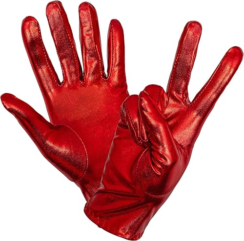 Miniatura 4 de Skeleteen Guantes de disfraz de color rojo metálico, juego de guantes de vestir elásticos de noche de superhéroe rojo brillante para hombres,