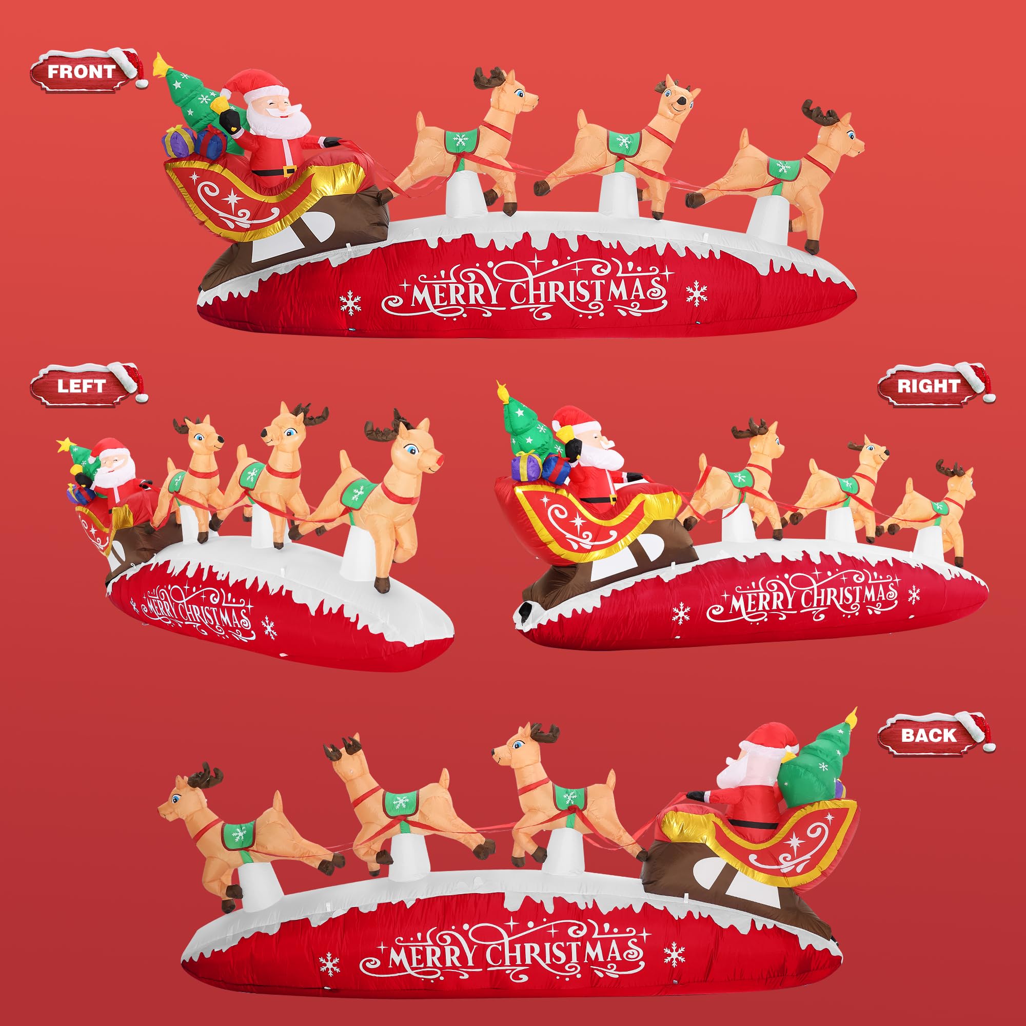 Funflatable Traîneau du Père Noël avec renne gonflables - Décorations d'extérieur gonflables pour jardin, pelouse, décoration de Noël (rouge)