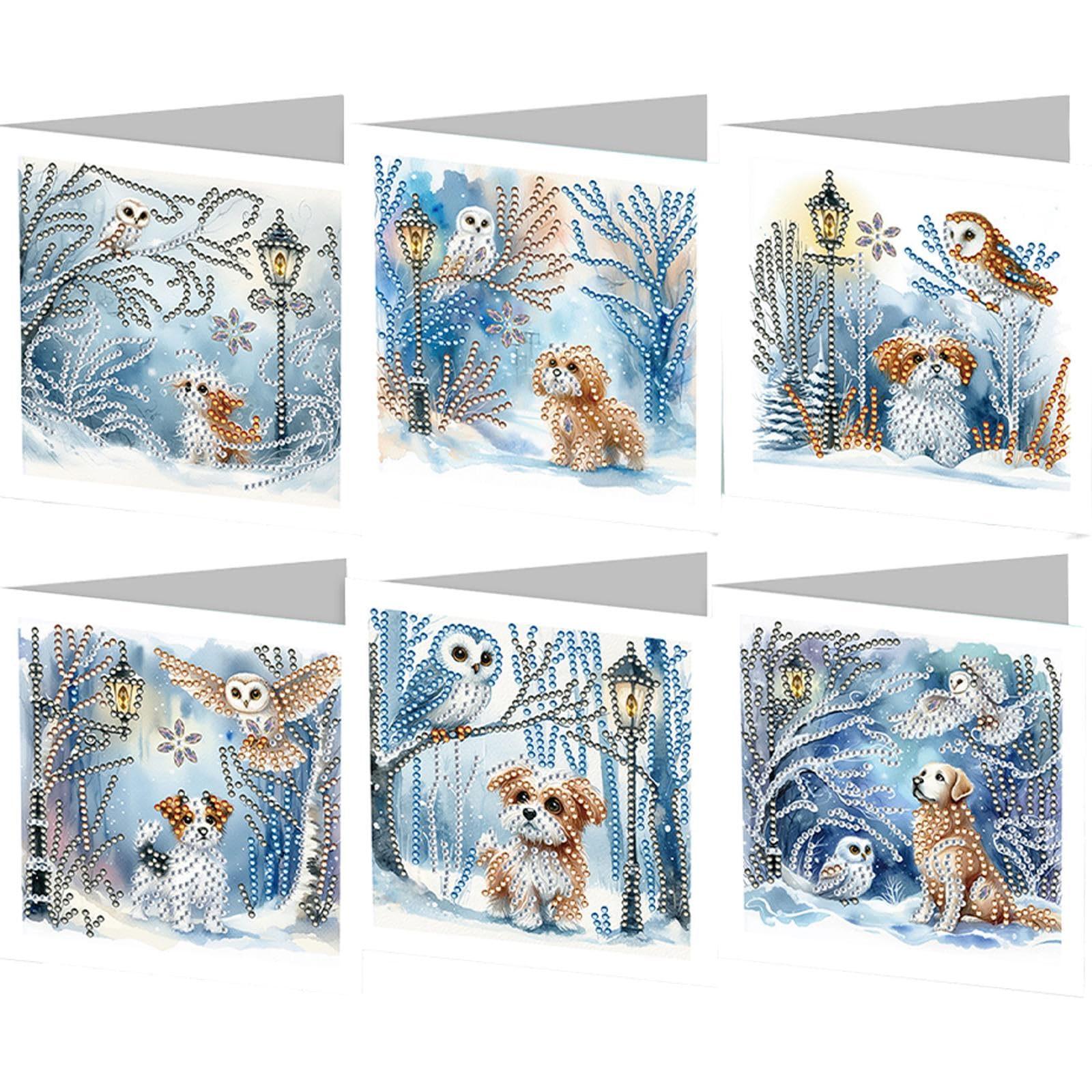AMZGSHOP 6pcs Greeting Card Set, DIY Diamond Art Painting Cards, Folding Greeting Card Crafts, 5D Rhinestone Embroidery Arts Cards Kits, Mosaic Handmade Creative Postcards