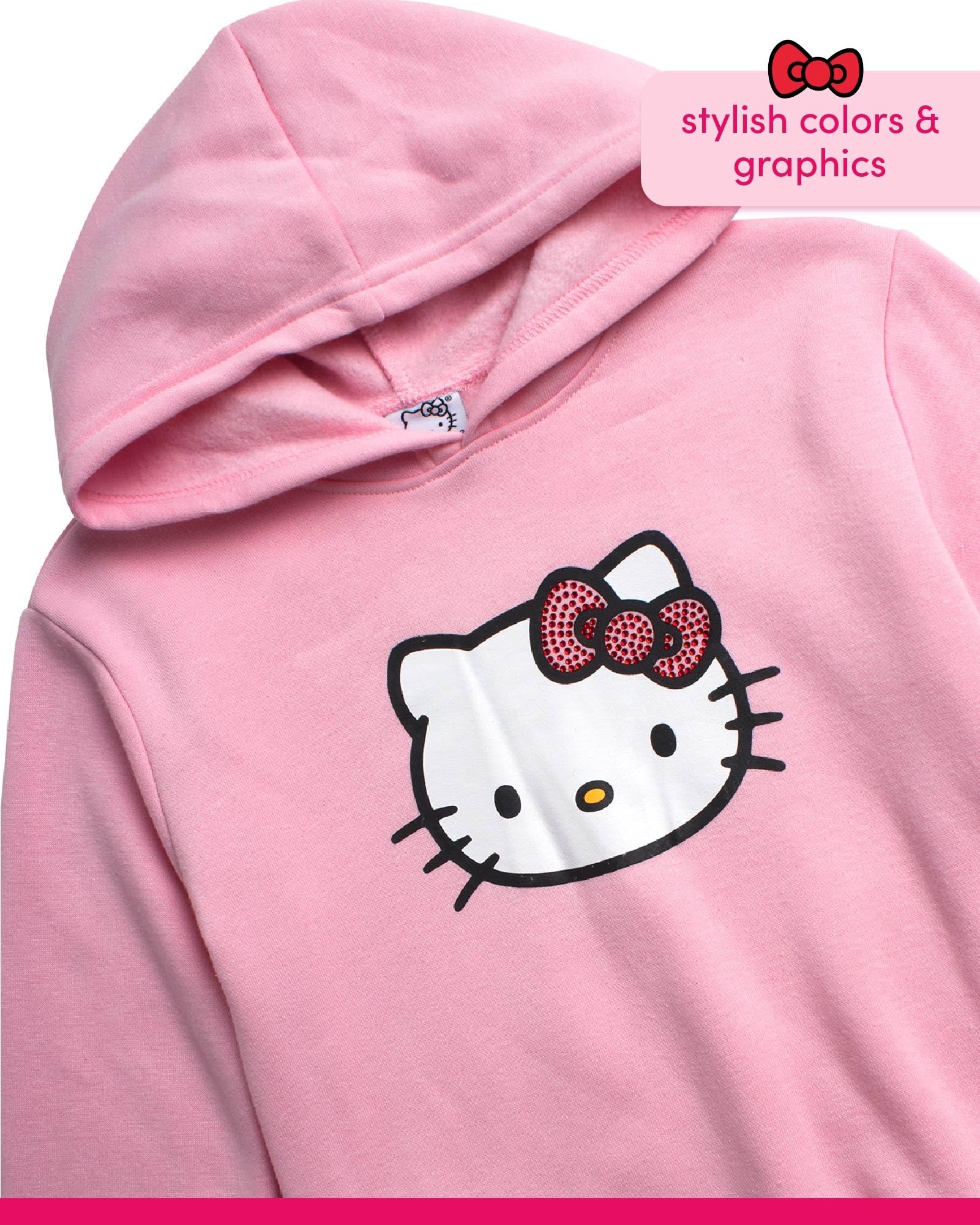 Hello Kitty Set di pantaloni da ragazza, 2 pezzi, felpa con cappuccio e pantaloni cargo abbinati con tasche (2T-12)