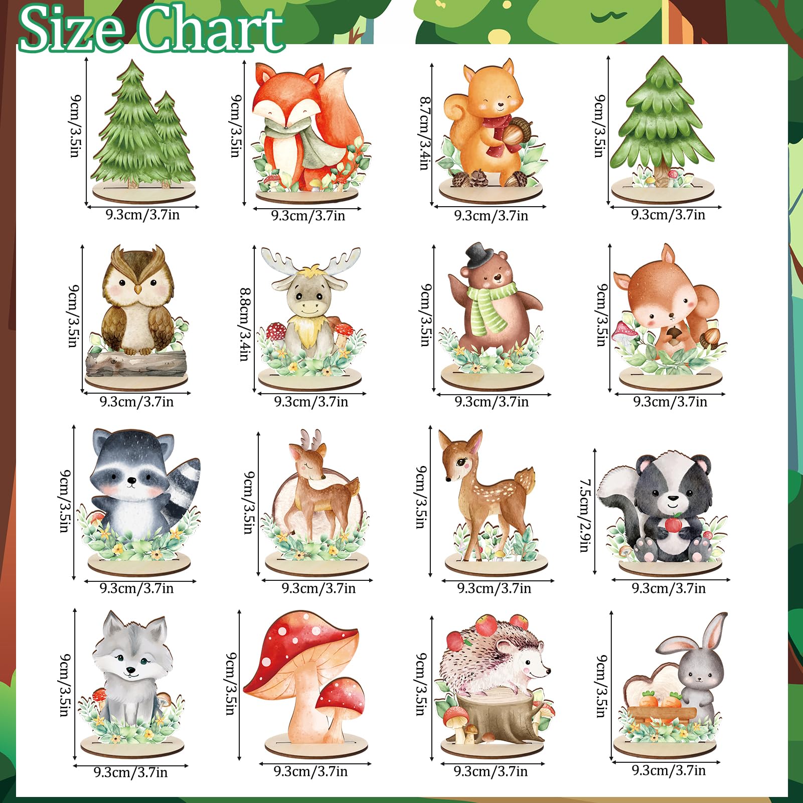 Guiqulai 16 Pcs Woodland Animals Wood Table Centerpieces, Woodland Baby Shower Decorations Animals Cutout Shapes Woodland Birthday Decorations for Baby Shower Birthday Supplies