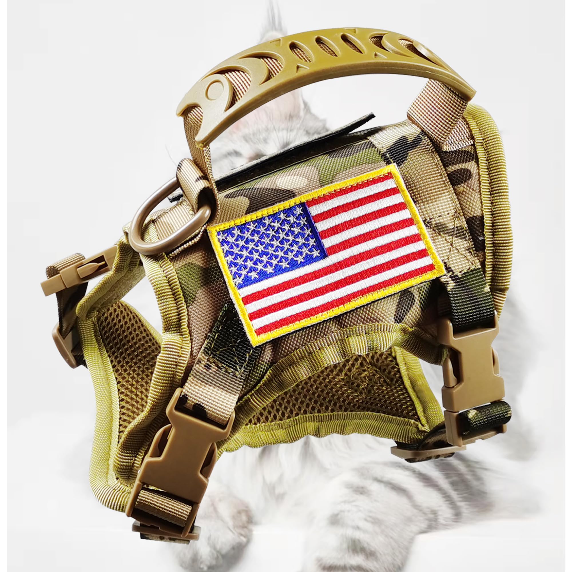 Tactical Cat Harness for Walking Escape Proof, Adjustable Military K9 Pet Vest Harness with Handle Easy Control for Large Cat, Puppy and Small Dog (Camo)