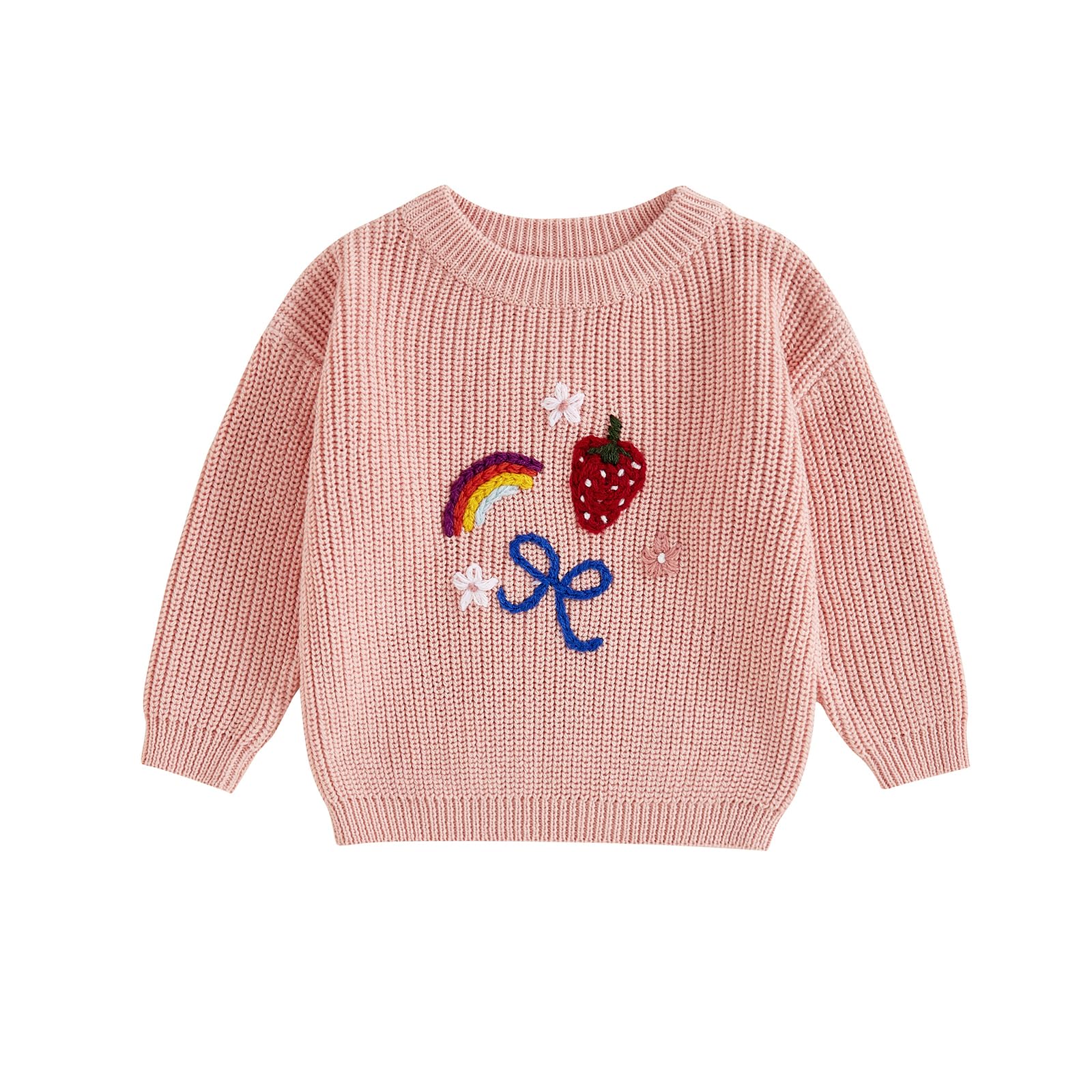 NANYKNIGHTY Toddler Baby Girls Boys Knit Sweater Long Sleeve Crewneck Pullover Sweatshirt Knitwear Fall Winter Clothes (Pink, 3-4 Years)