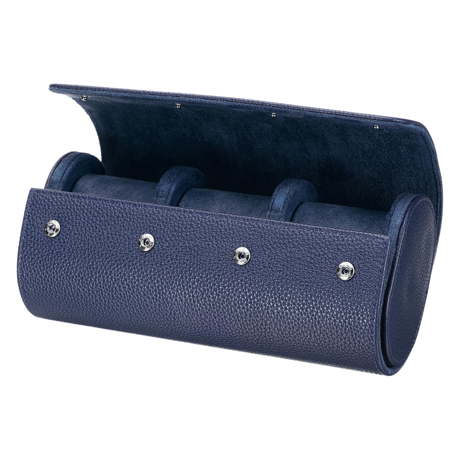 HVMBEUGOS sourcing map Watch Roll Travel Case 3 Slot Portable Leather Watch Case for Men and Women, Watches Storage Organizer with Removable Pillow for Traveling, Display, Textured Blue