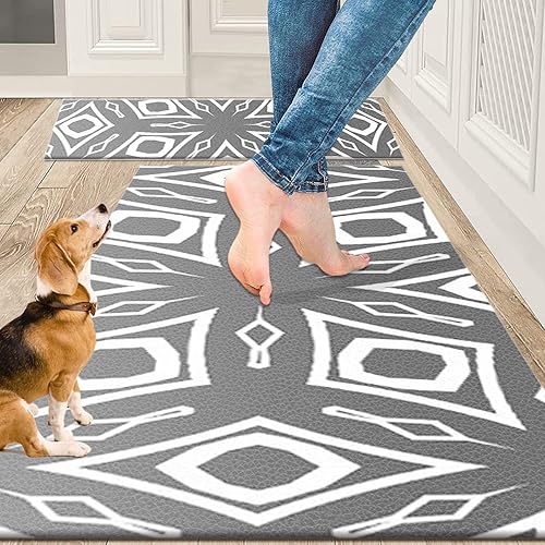 AVNICUD Juego de 2 alfombras de cocina acolchadas antifatiga decoración de cocina antideslizante impermeable alfombra de piso cómoda para cocina