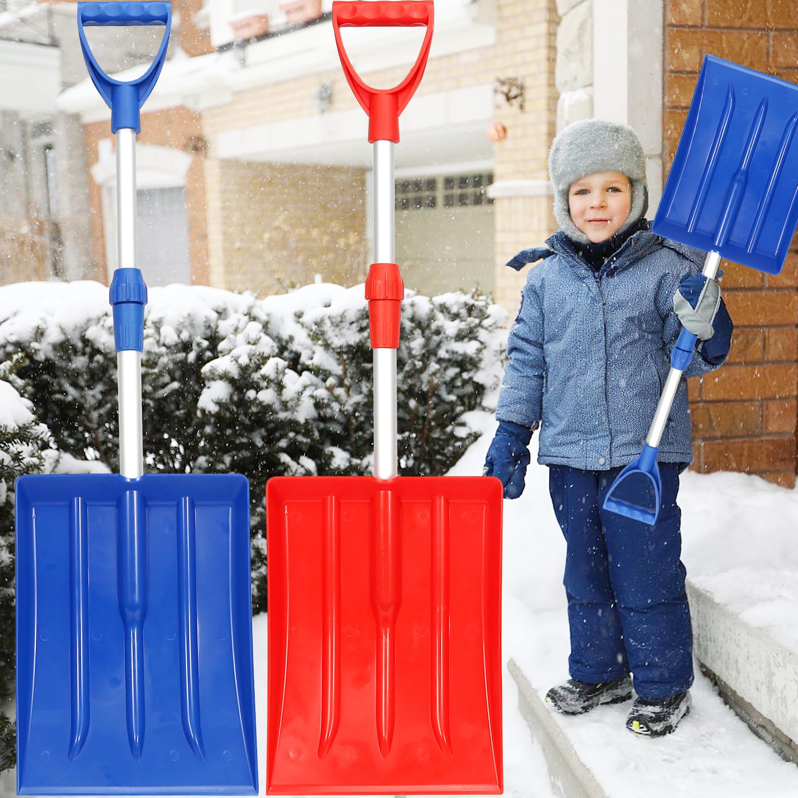 2 Pack Kids Snow Shovel, Detachable 27.5-36.5 inch Plastic Snow Shovel for Kids, Adjustable Winter Shovel Beach Shovels for Outdoor Yard Garden Activities