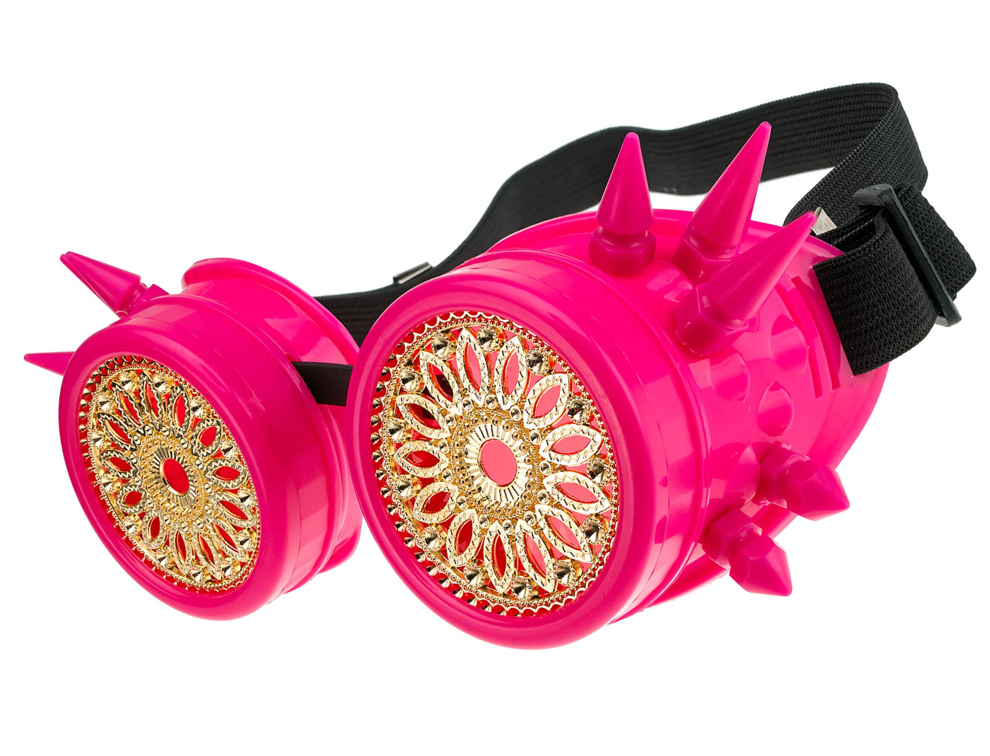 Mfaz Morefaz Ltd Unisex Pink Spikes Design Welding Cyber Goggles With Spikes Steampunk Goth Cosplay Sunglasses Round Glasses Party Fancy Dress (Pink Spikes Design)