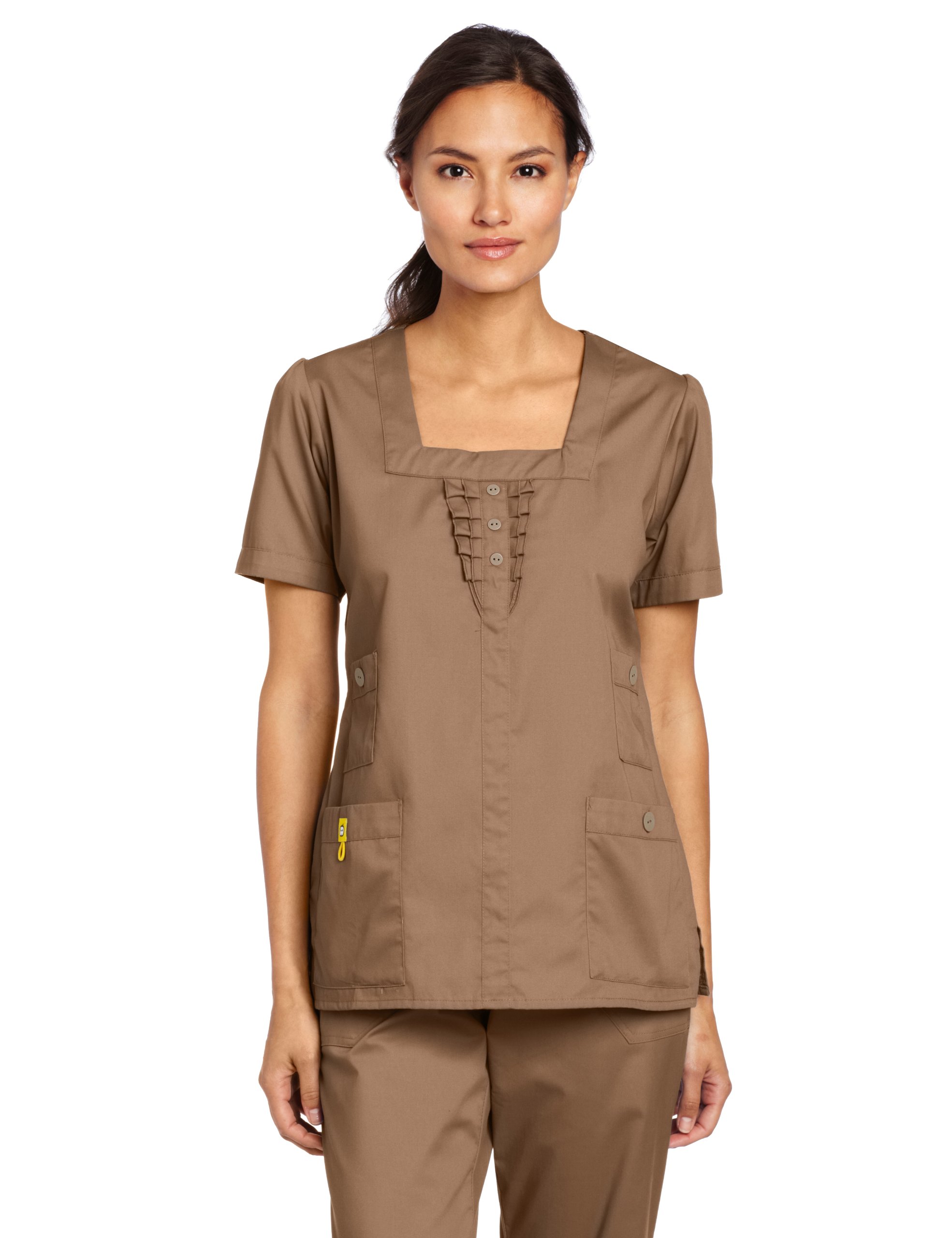 WonderWink Women's Mink Featherweight Four Pocket Ruffle Front Top