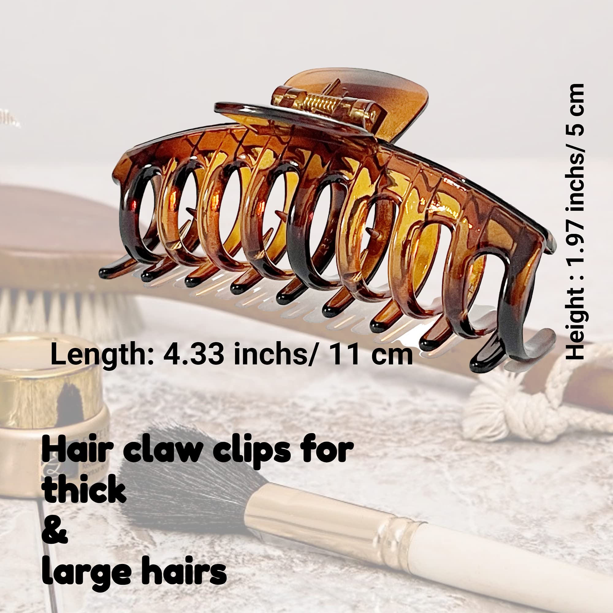 Marrie Large Hair Claw Clips for Thick Hair Nonslip Jumbo Hair Clamp Strong Big Hold Jaws Hair Styling Accessories for Women Girls Size 4.3 Inches (Brown) - Image 2