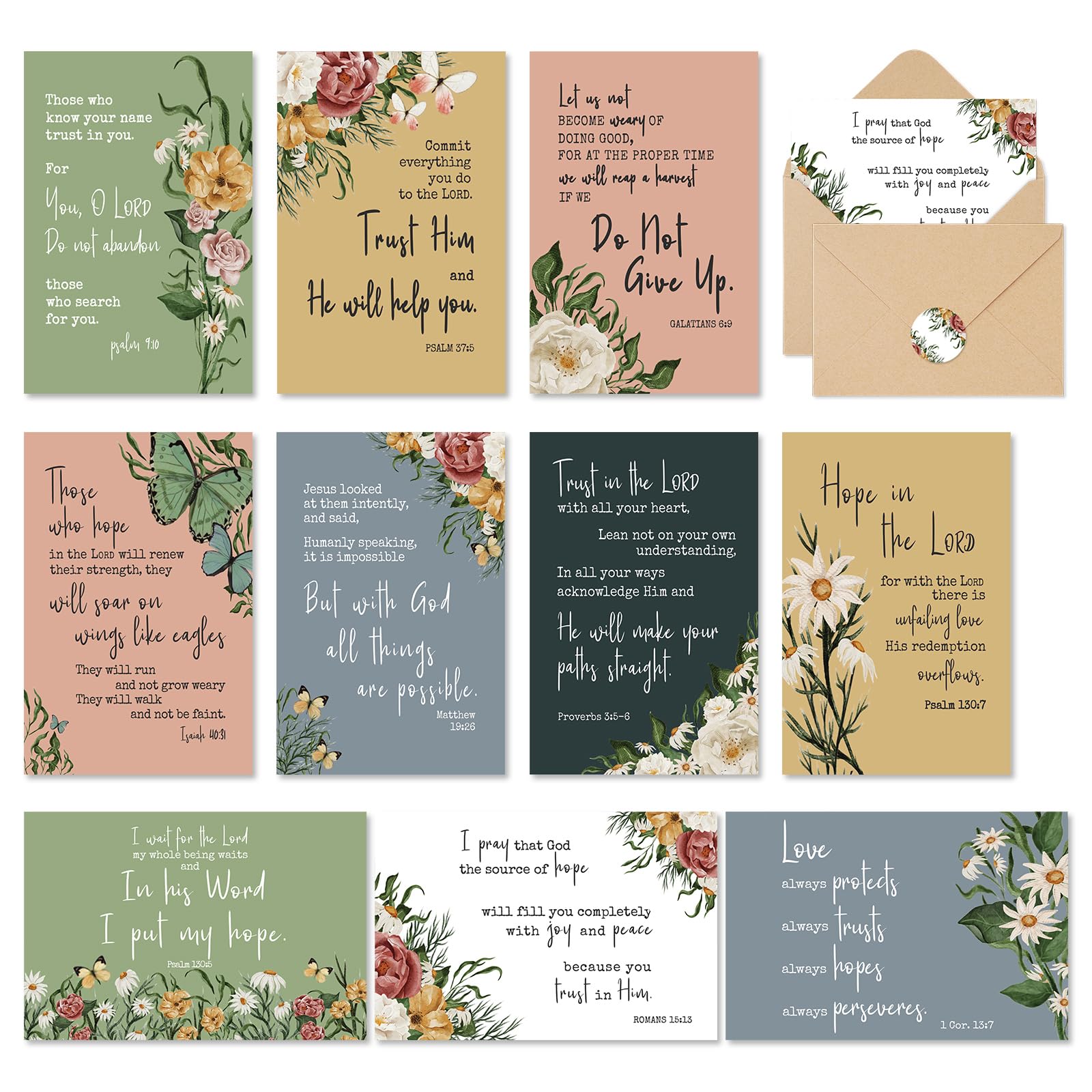 Whaline 40 Pack Christian Greeting Cards Bible Verse Floral Decorative Gift Cards with Envelopes & Stickers Blank Note Cards Assortment for Baby