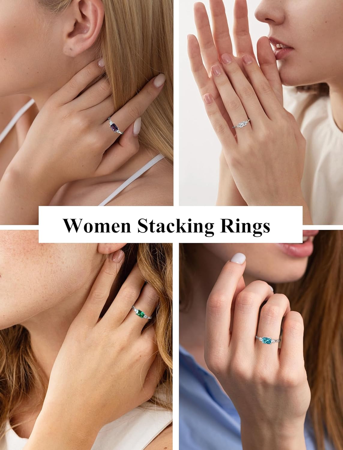 Dainty Baguette Wedding Band Sterling Silver Emerald-Cut Birthstone Jewelry Size 5-10 Stackable Rings for Women - Image 3