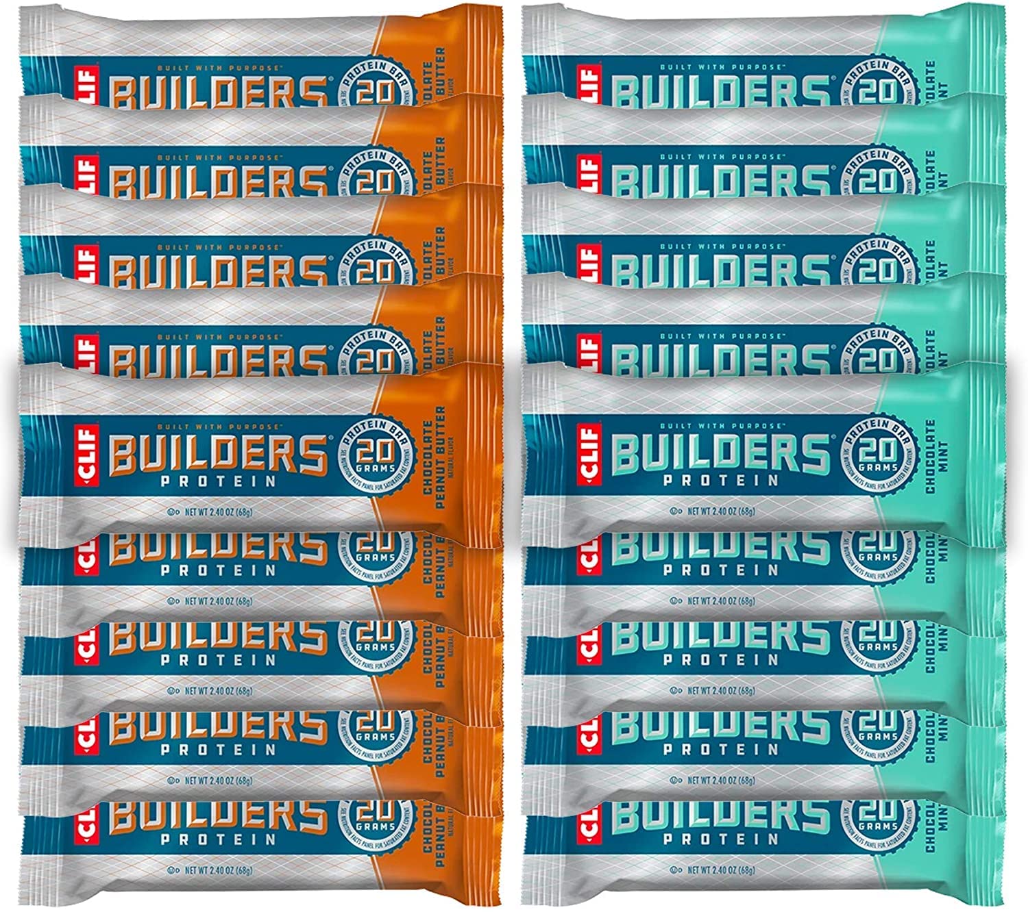 Clif Bar - Builder's Protein Bar Variety Pack, 20g of Protein (Chocolate Mint & Chocolate Peanut Butter) - 18 Count