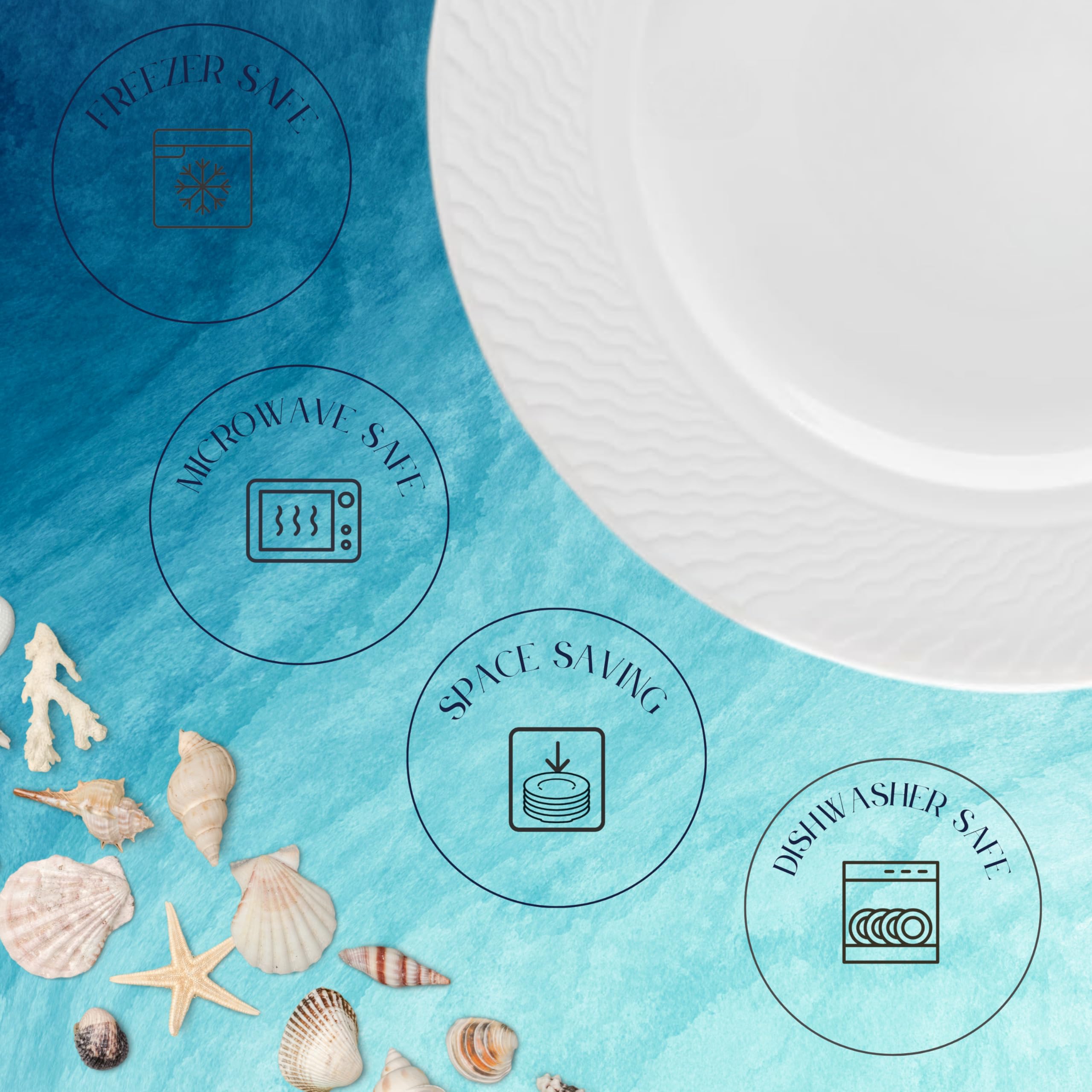 Vajilla de Porcelana de 18 Piezas – Vajilla de Porcelana Blanca Güral Porselen Ocean –Para 6 personas