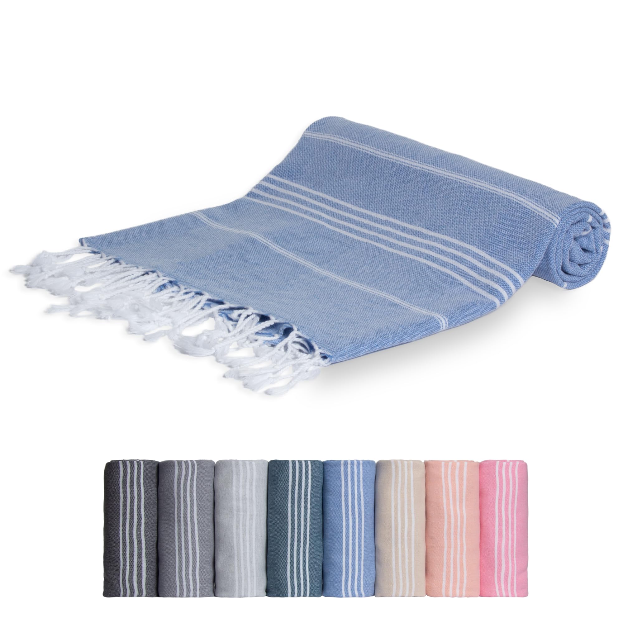 MEBY XXL Sauna Towel (100 x 200 cm) Beach Towel, Bath Towel, Turkish Hammam Towel, Hand Towel, 100% Cotton (Blue)