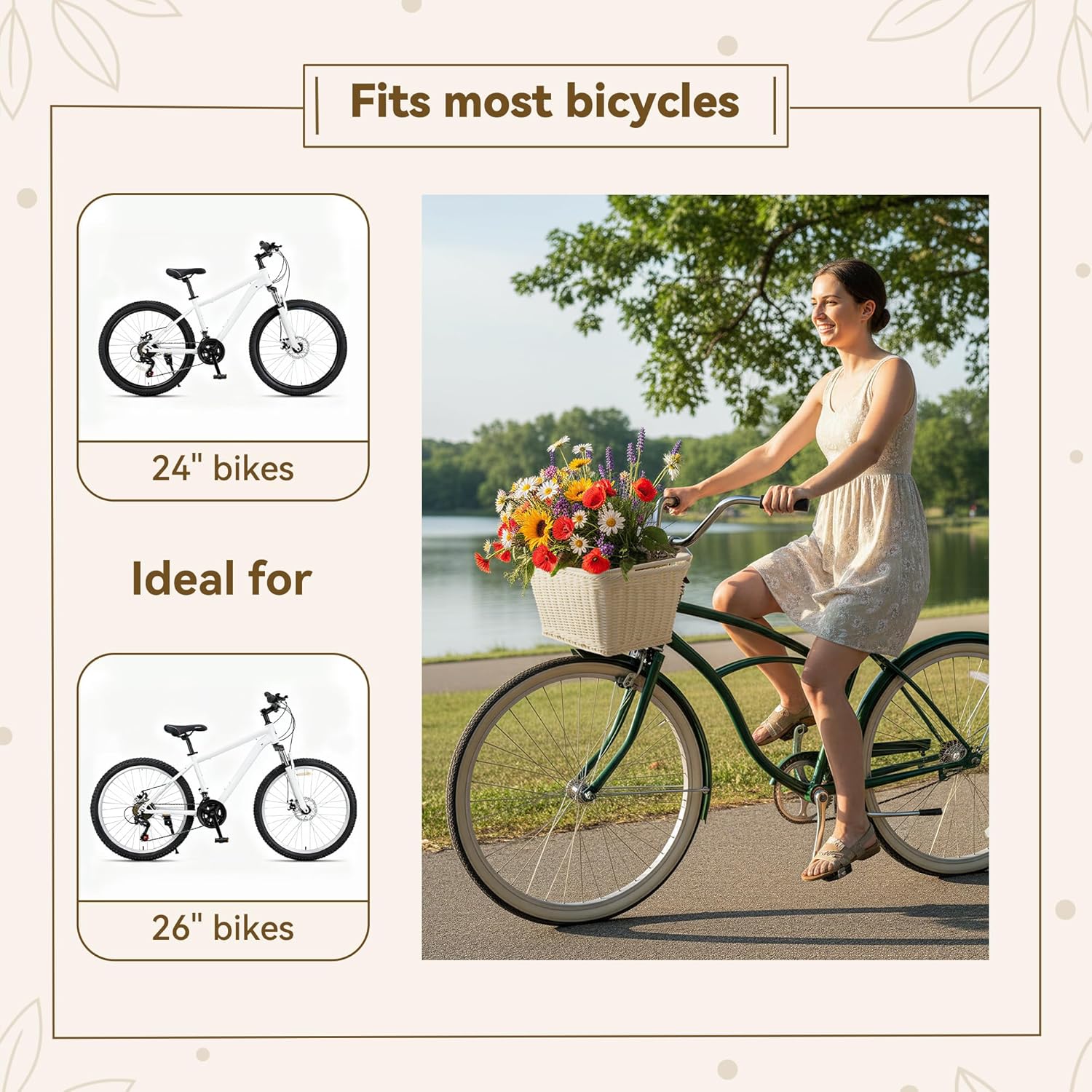 GRANNY SAYS Bike Basket, Wicker Basket for Bike, Hand-Woven Bicycle Basket, Detachable Wicker Front Handlebar Bike Basket