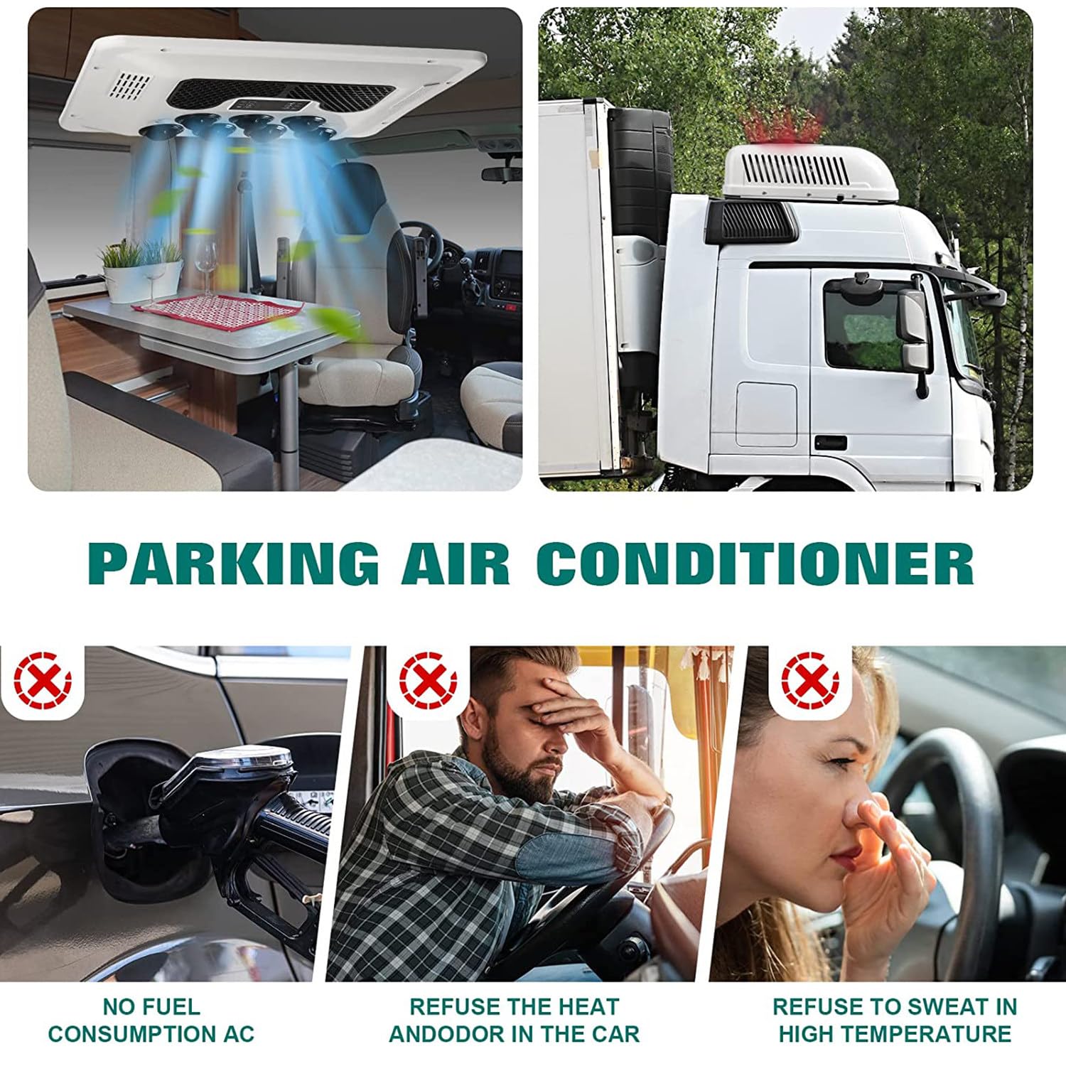 Qiang Climatiseur Toit 12V/24V CC pour Camping-Car,Unité Climatisation Toit - sans Conduit,Refroidissement,Climatisation Stationnement avec Télécommande,pour Camping-Cars/Camions/Bus etc,White-12V
