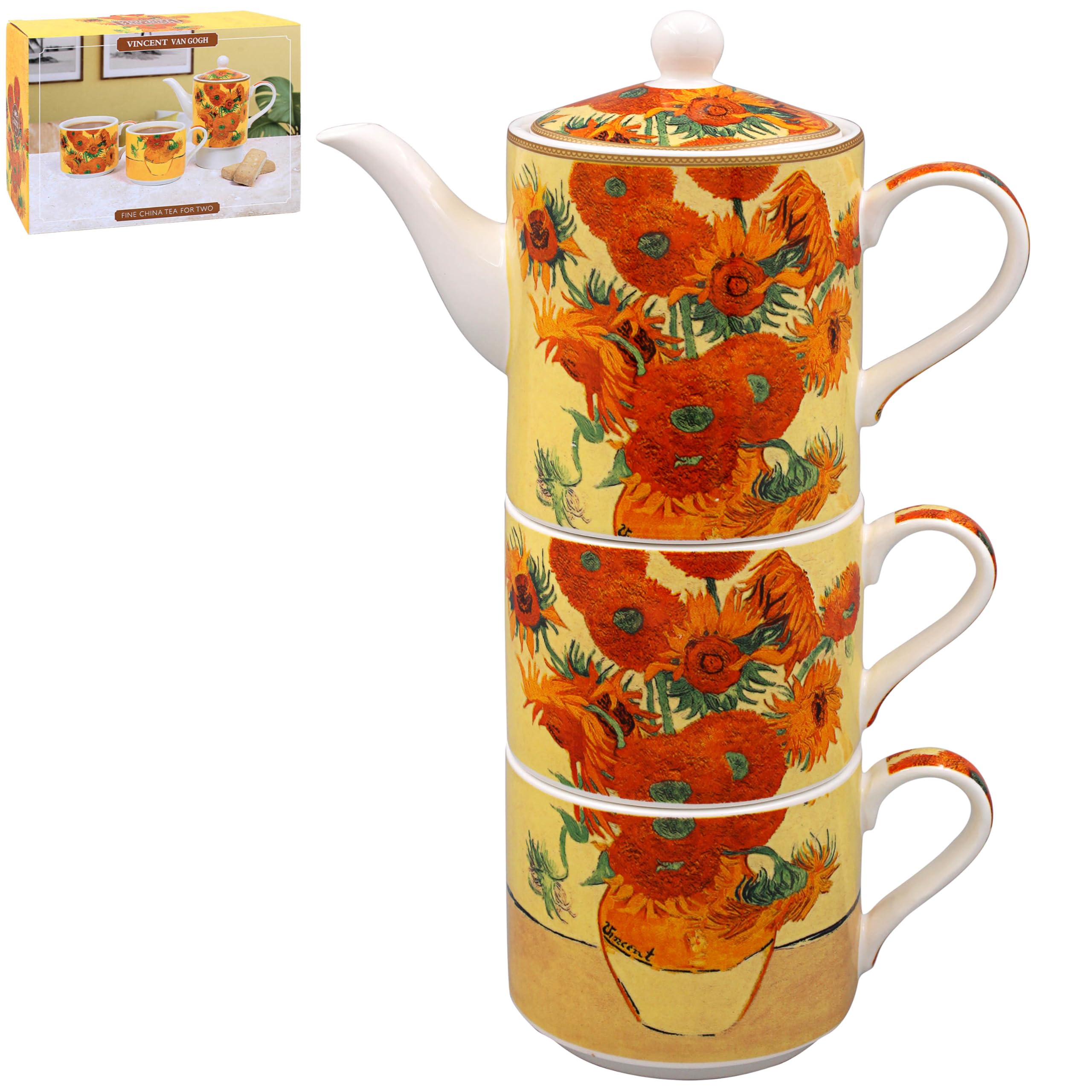 Lesser & Pavey - Juego de té para dos personas, diseño de jardín de Vincent Van Gogh con girasoles y Claude Monet, diseño floral de cerámica, ideal como regalo