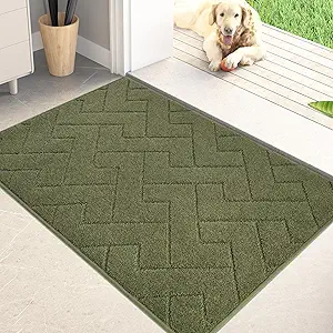 PURRUGS Dirt Trapping Door Mat 20" x 31.5", Non-Slip Machine Washable Entry Rug, Shoe Scraper, Dog Doormat, Super Absorbent Welcome Mat for Front & Back Door, Muddy Wet Shoes & Paws, Sage Green
