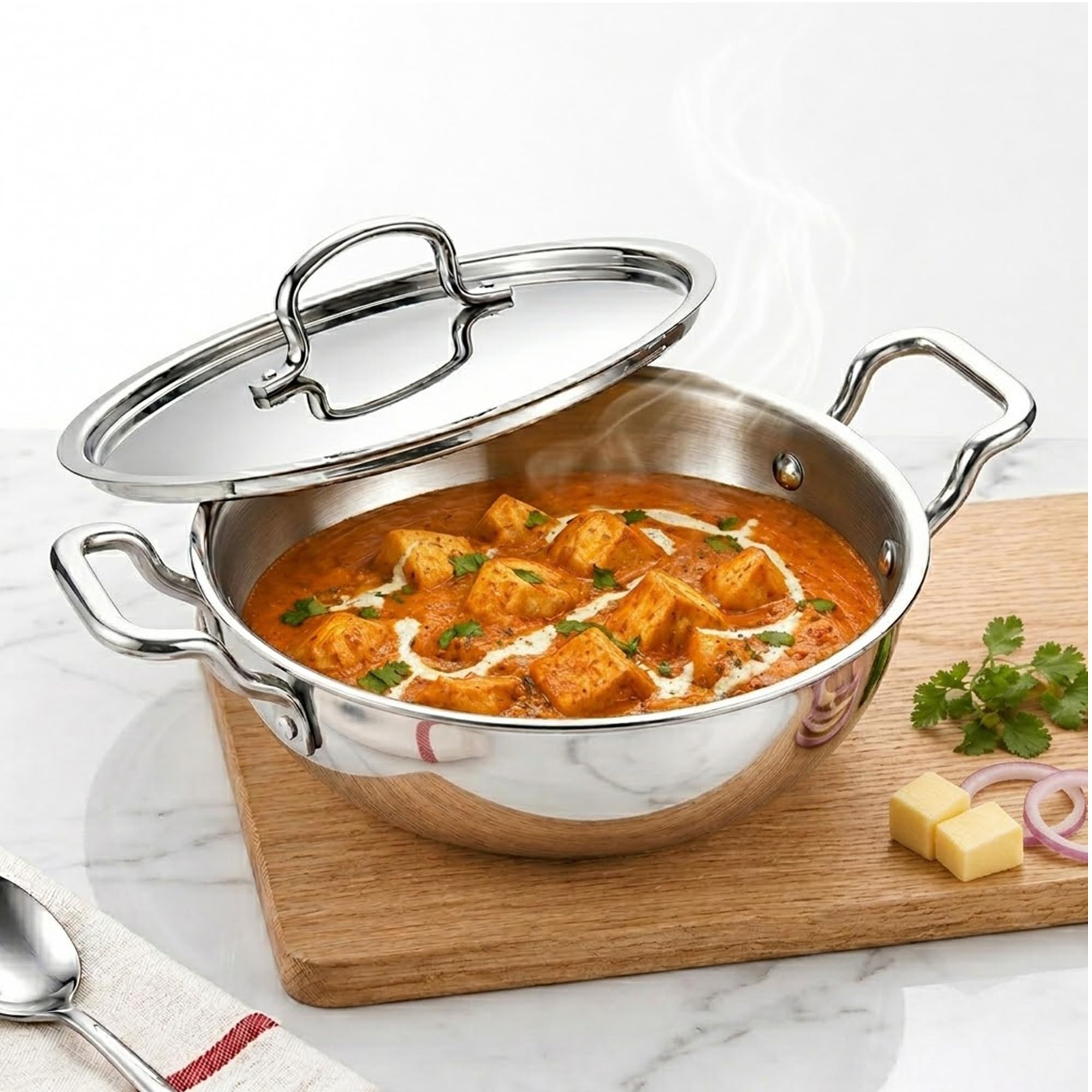 SOLARA Triply Stainless Steel Kadai with SS Lid 30 cm, Tri Ply SS Kadhai, Heavy Bottom Induction Base Cookware, Stainless Steel Cooking Pot for Frying, Sauteing, Curry — Amazon image 9