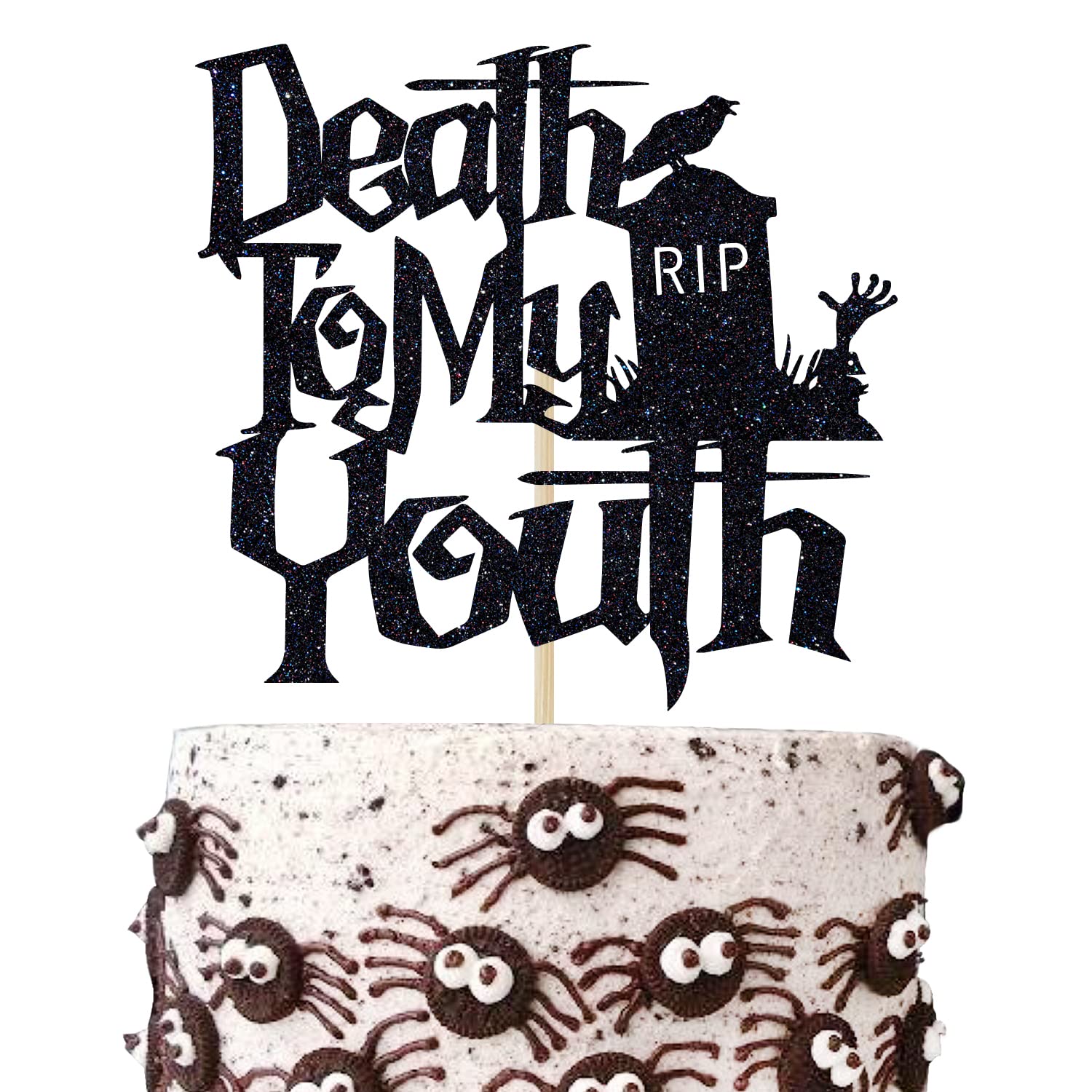 Death To My Thirties Cake Topper - Black Glitter 40th Birthday Decorations