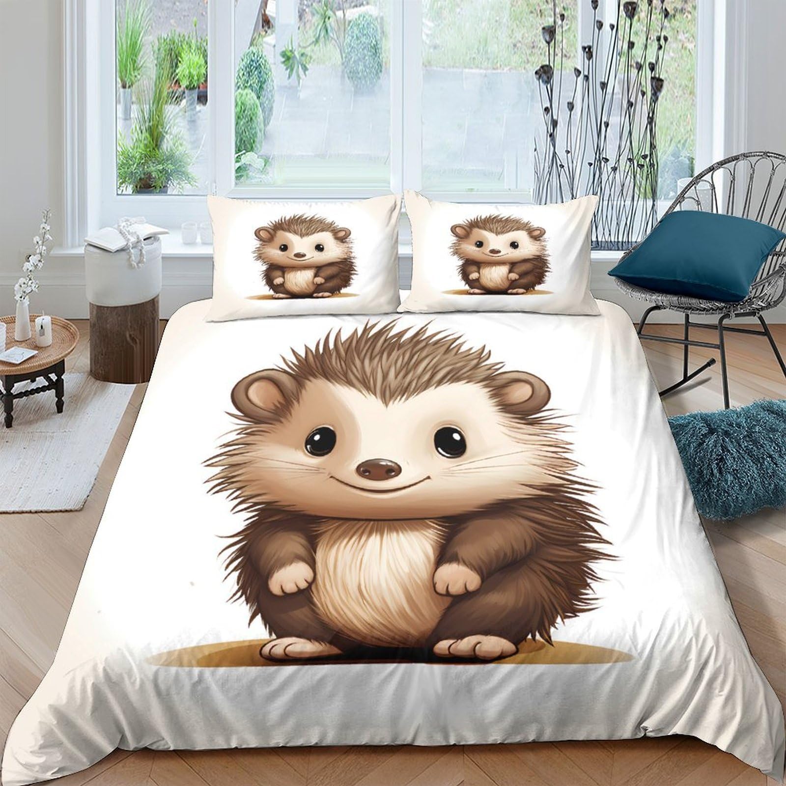 Ctjqhvkz Style-5 3D Printed Cute Hedgehog Fitted Sheet Microfiber Soft Animal Cartoon Mattress Cover Bedroom Decor Machine Washable Single（135X200cm）
