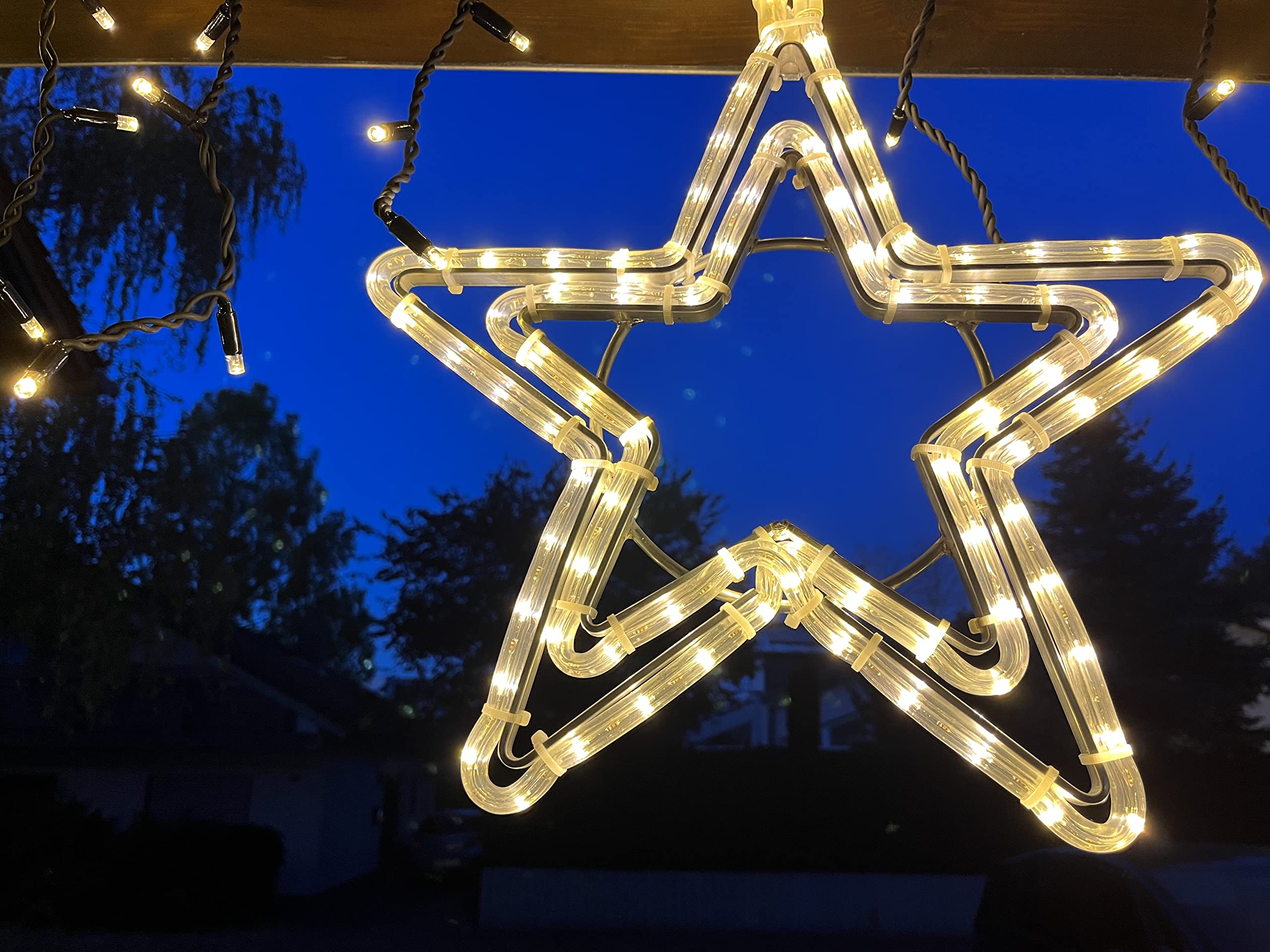 Profi Serie - Étoile LED de Noël, extérieur et intérieur, blanc chaud, 42 x 40 cm, double couche, étanche IP65, cadre en aluminium inoxydable, dimmable, fenêtre, balcon, jardin, décoration