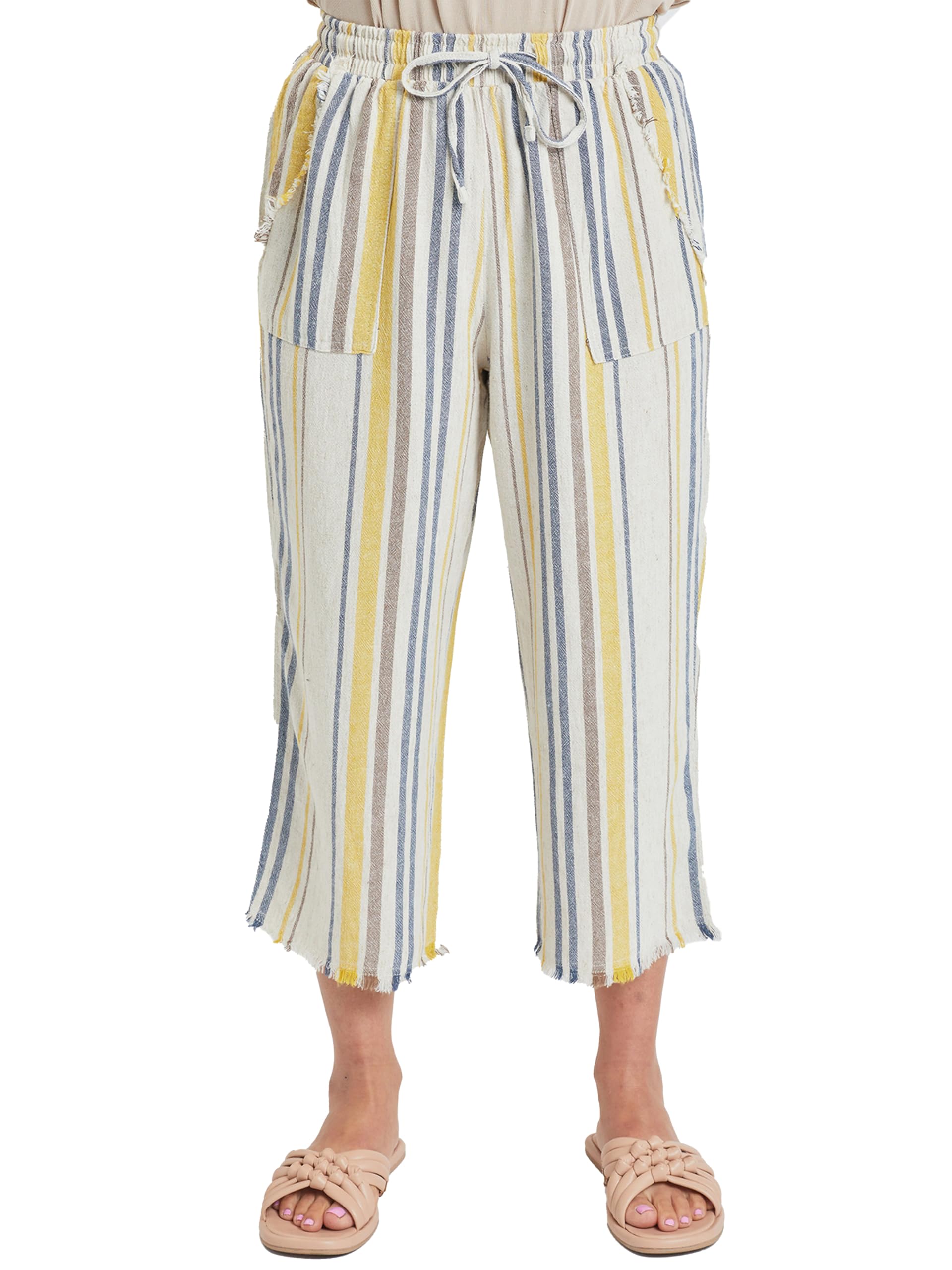 Royalty for Me Womens Royalty Fort Me Womens High Rise Linen Capri Pant with Fray Detail